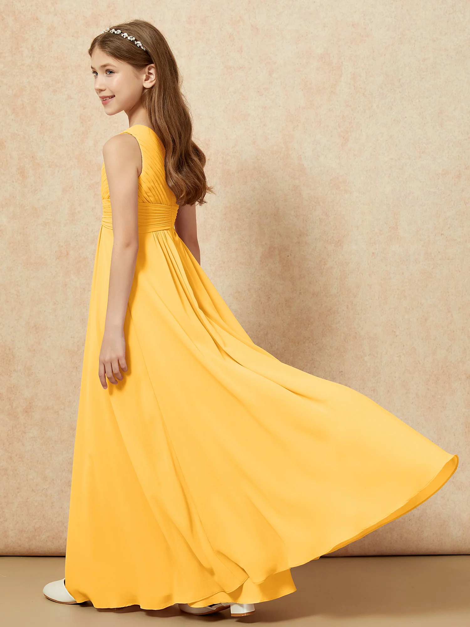 One Shoulder Pleated Chiffon Junior Bridesmaid Dress Tangerine - Image 6