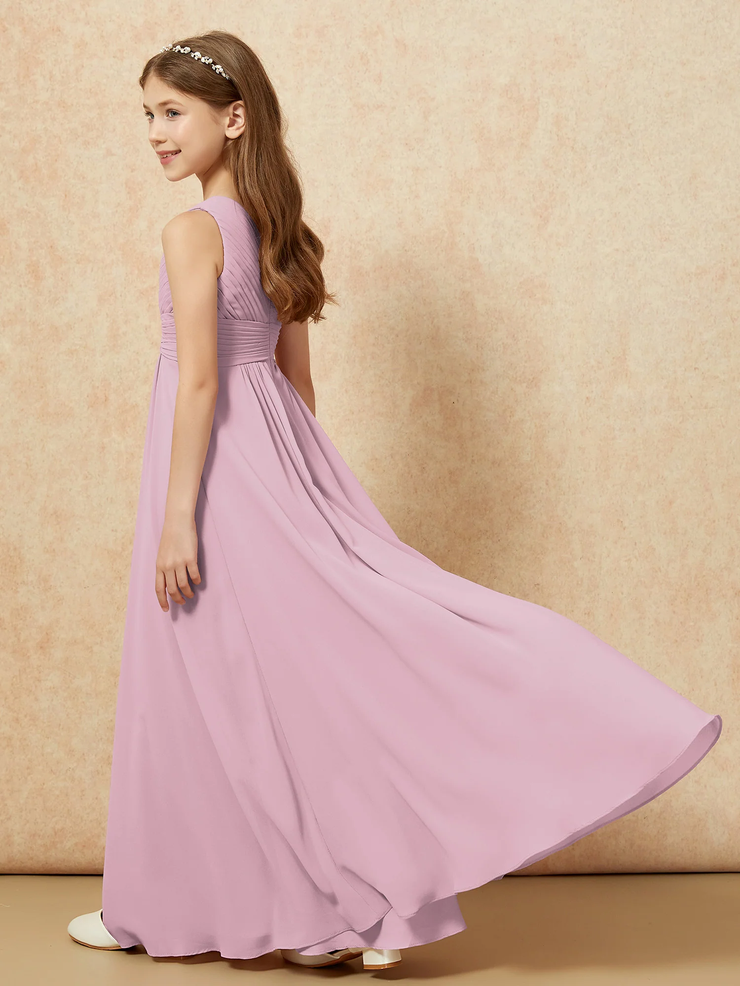 One Shoulder Pleated Chiffon Junior Bridesmaid Dress Vintage Mauve - Image 6