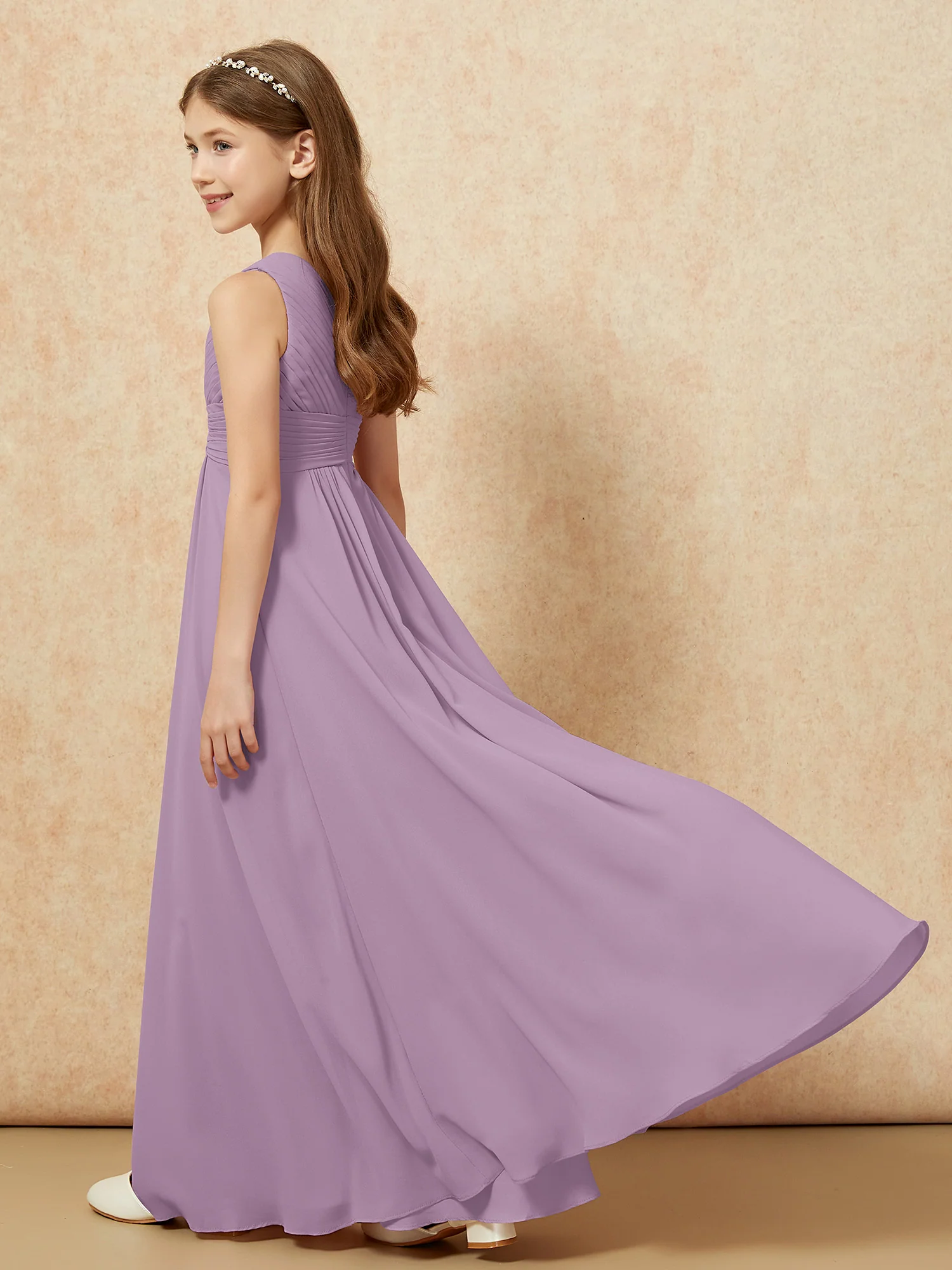 One Shoulder Pleated Chiffon Junior Bridesmaid Dress Wisteria - Image 6