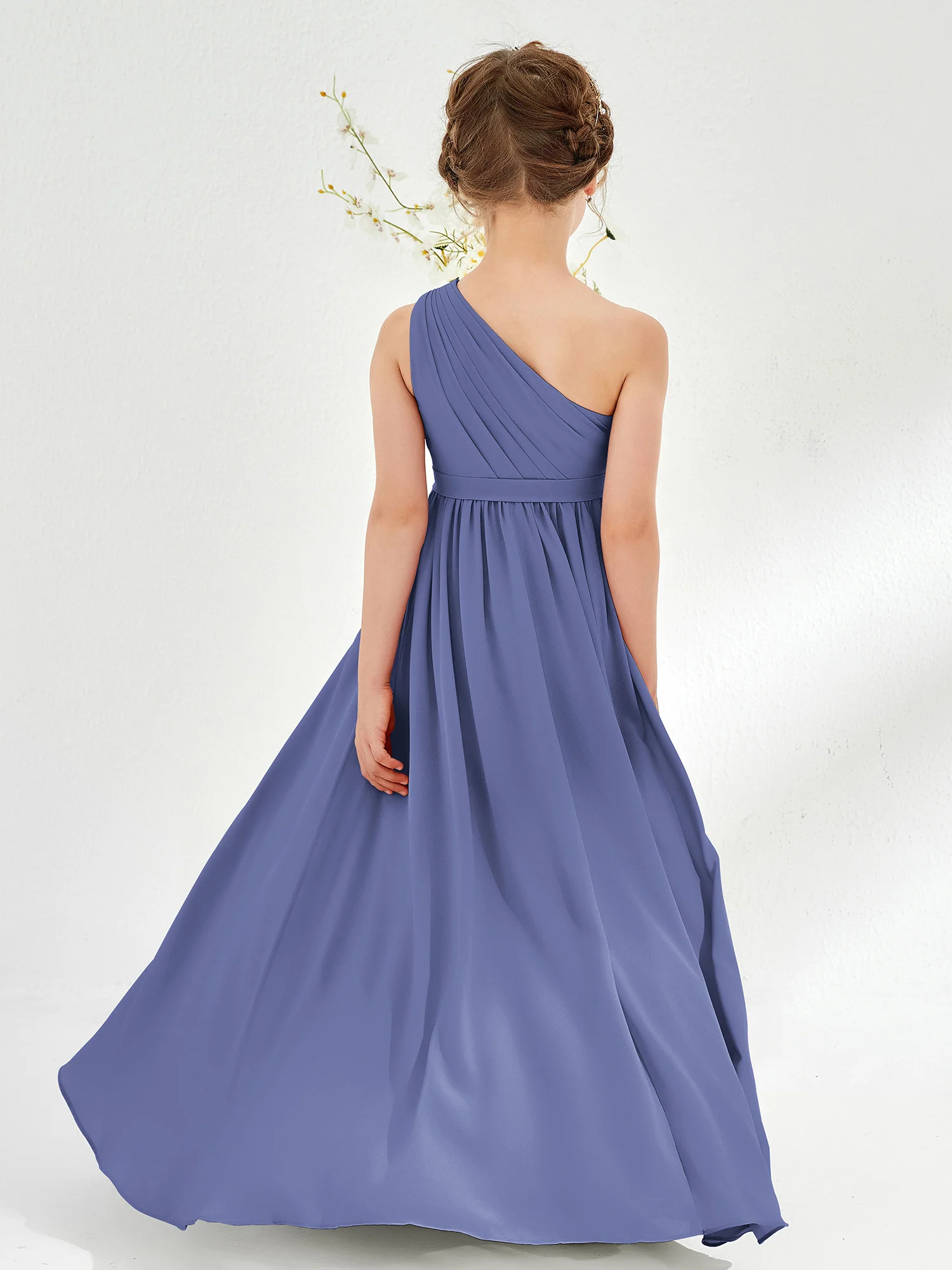 One Shoulder Pleated Chiffon Junior Bridesmaid Dress Periwinkle - Image 2