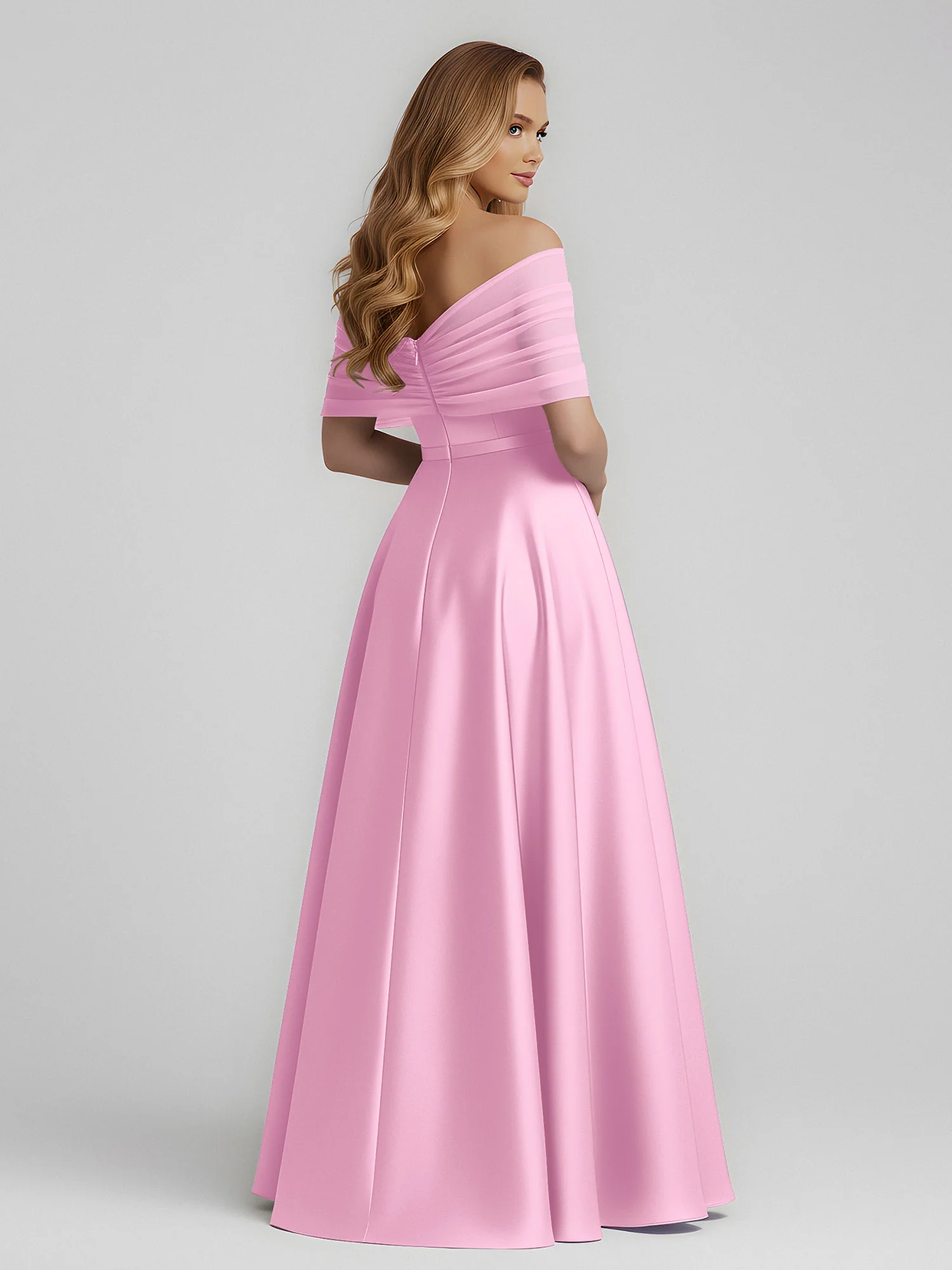 Satin A-Line Floor Length Dresses With Sheer Shawl Candy Pink - Image 2