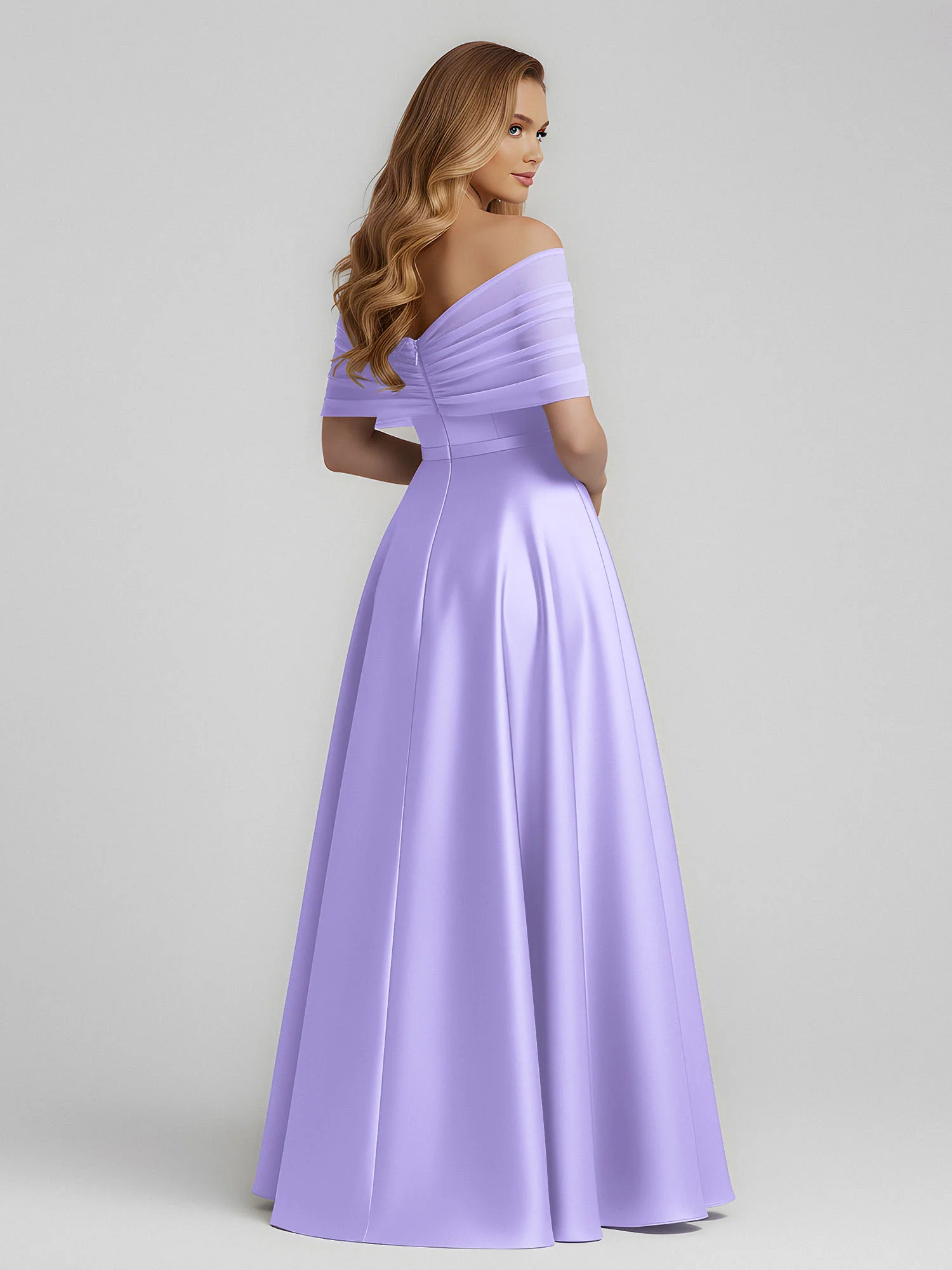Satin A-Line Floor Length Dresses With Sheer Shawl Lilac - Image 2