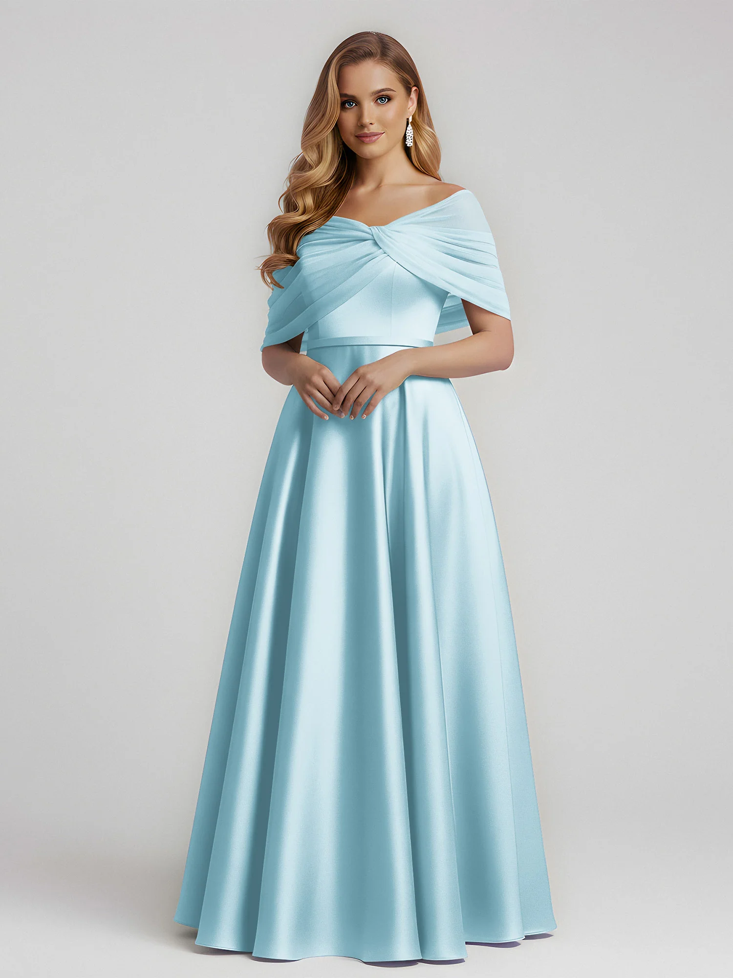 Satin A-Line Floor Length Dresses With Sheer Shawl Mist