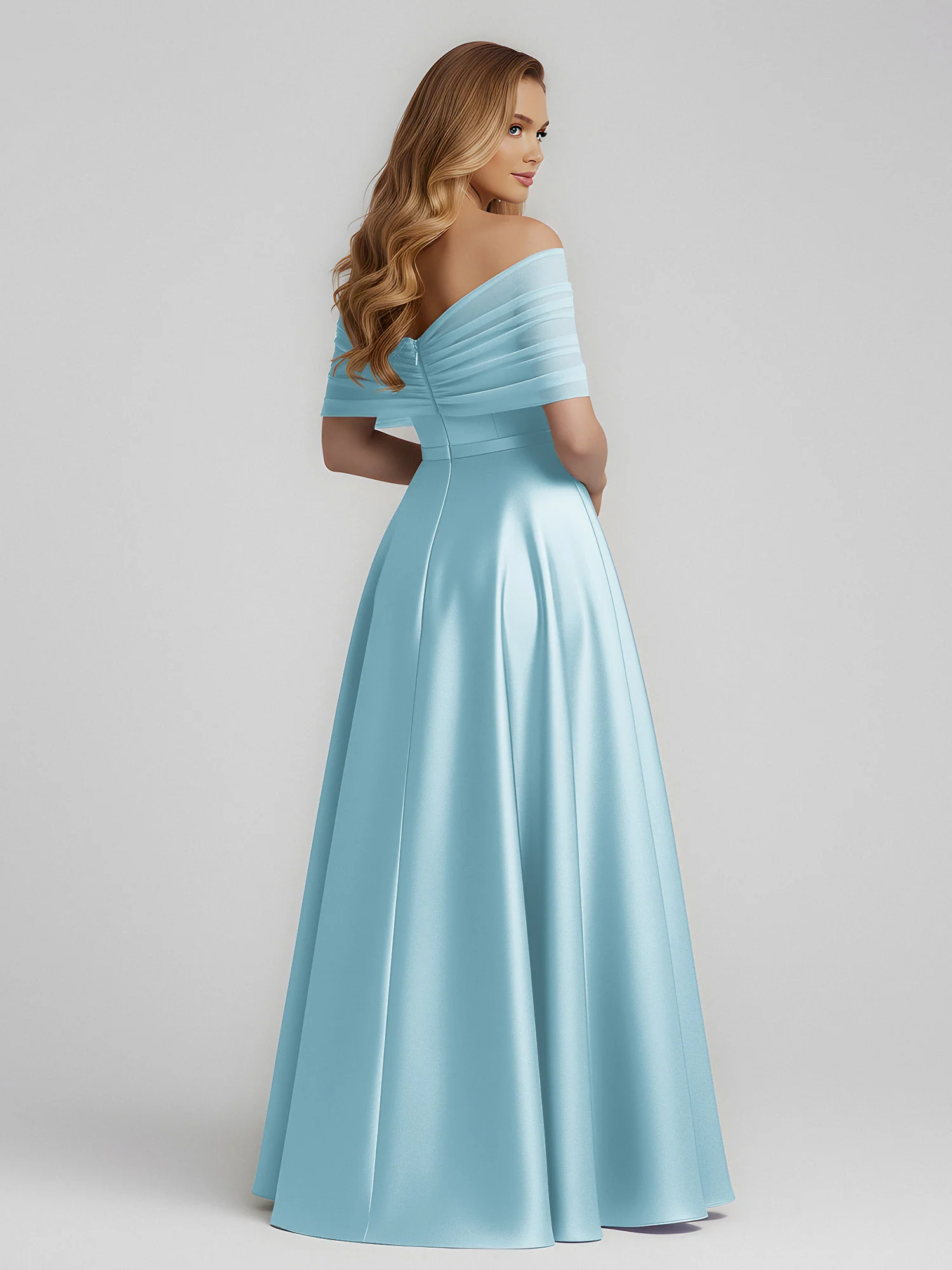 Satin A-Line Floor Length Dresses With Sheer Shawl Mist - Image 2