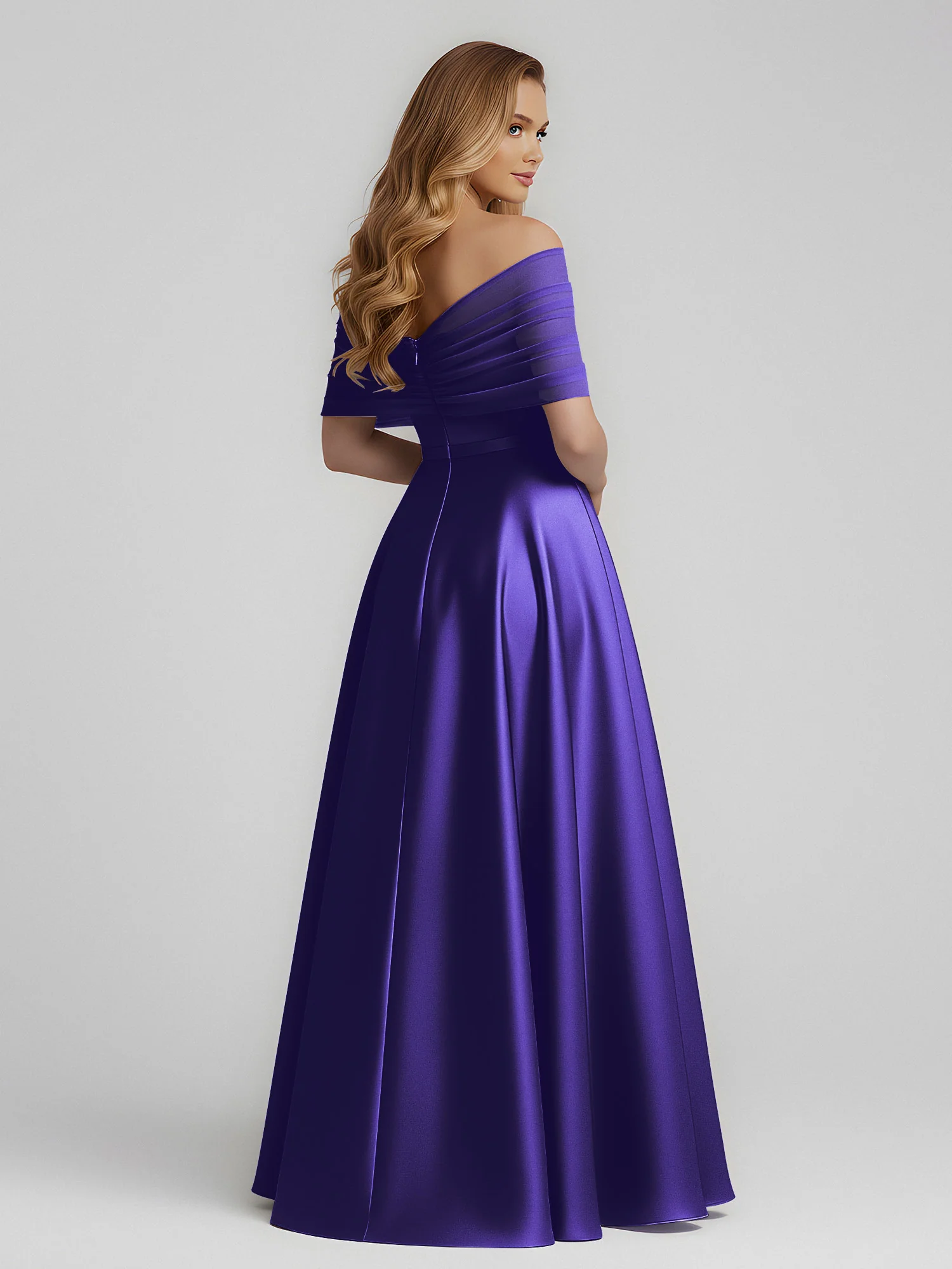 Satin A-Line Floor Length Dresses With Sheer Shawl Regency - Image 2