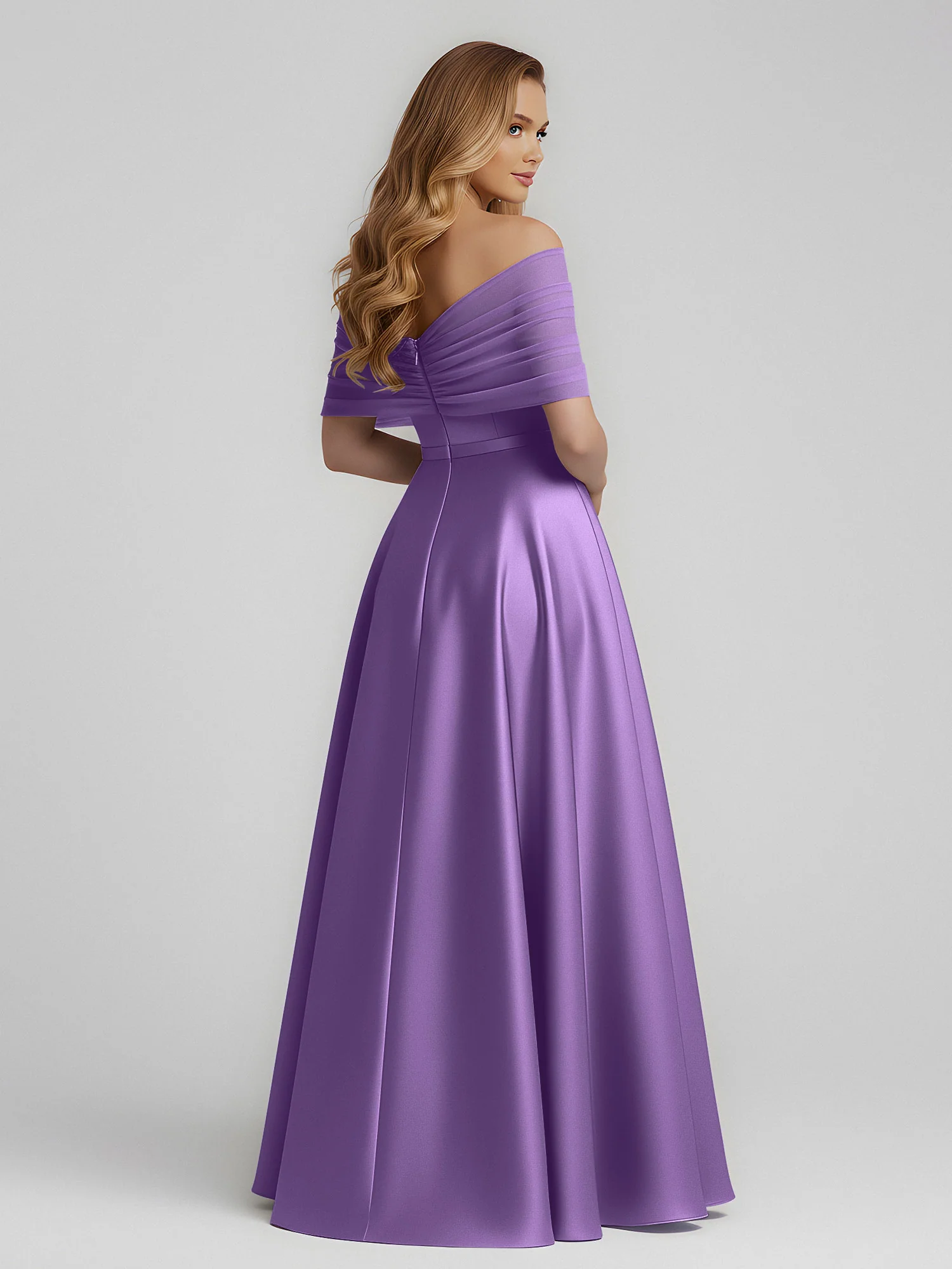 Satin A-Line Floor Length Dresses With Sheer Shawl Tahiti - Image 2
