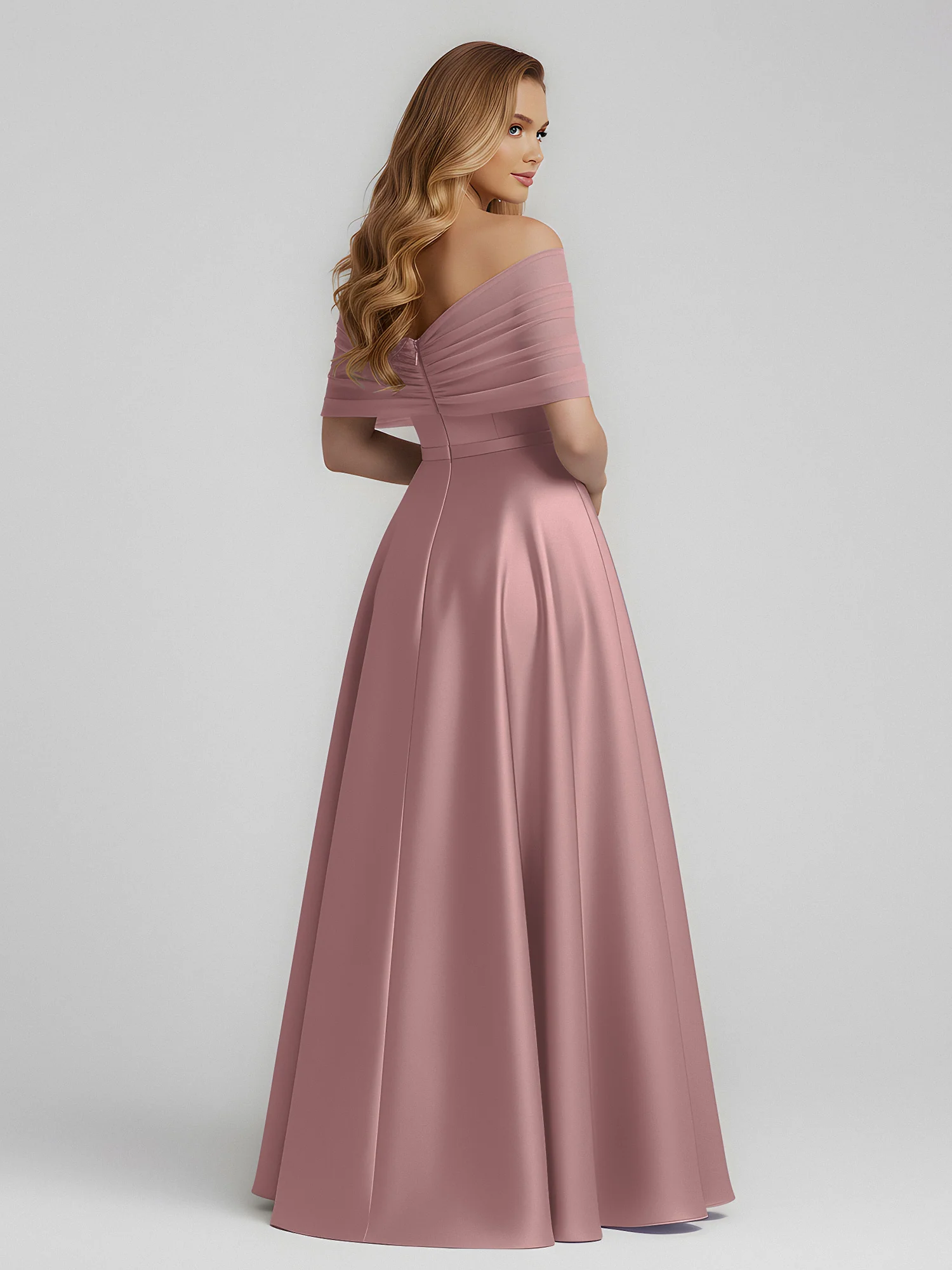 Satin A-Line Floor Length Dresses With Sheer Shawl Vintage Mauve - Image 2