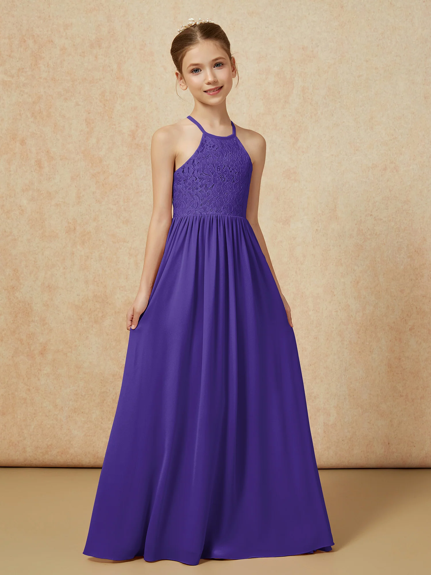 Pleated Lace Chiffion Long Junior Bridesmaid Dress Regency - Image 5