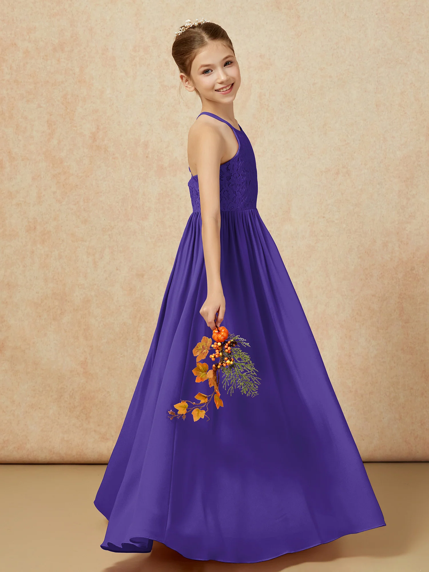 Pleated Lace Chiffion Long Junior Bridesmaid Dress Regency - Image 6