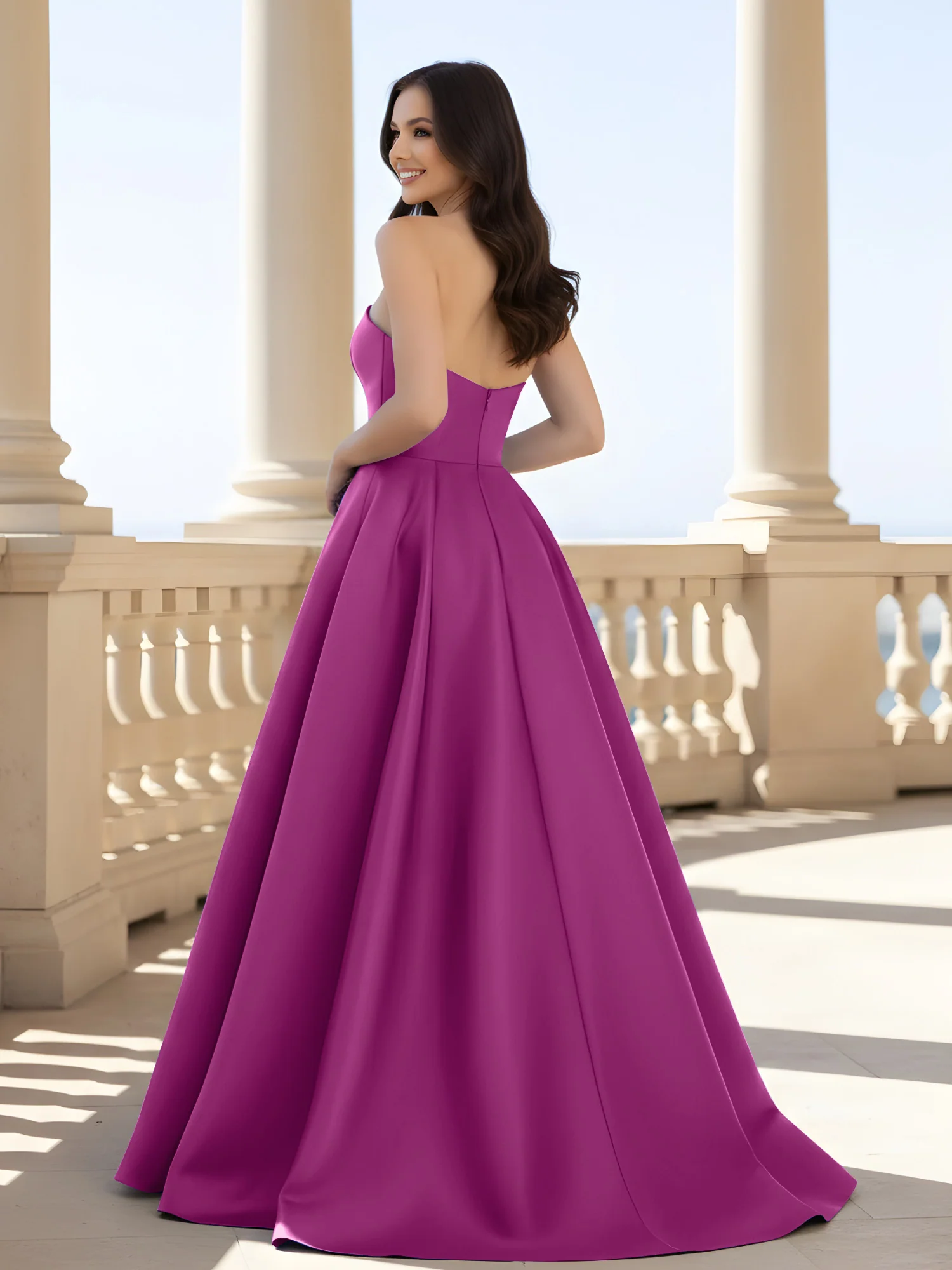 Pleated Strapless A-Line Long Dress With Slit Orchid - Image 2