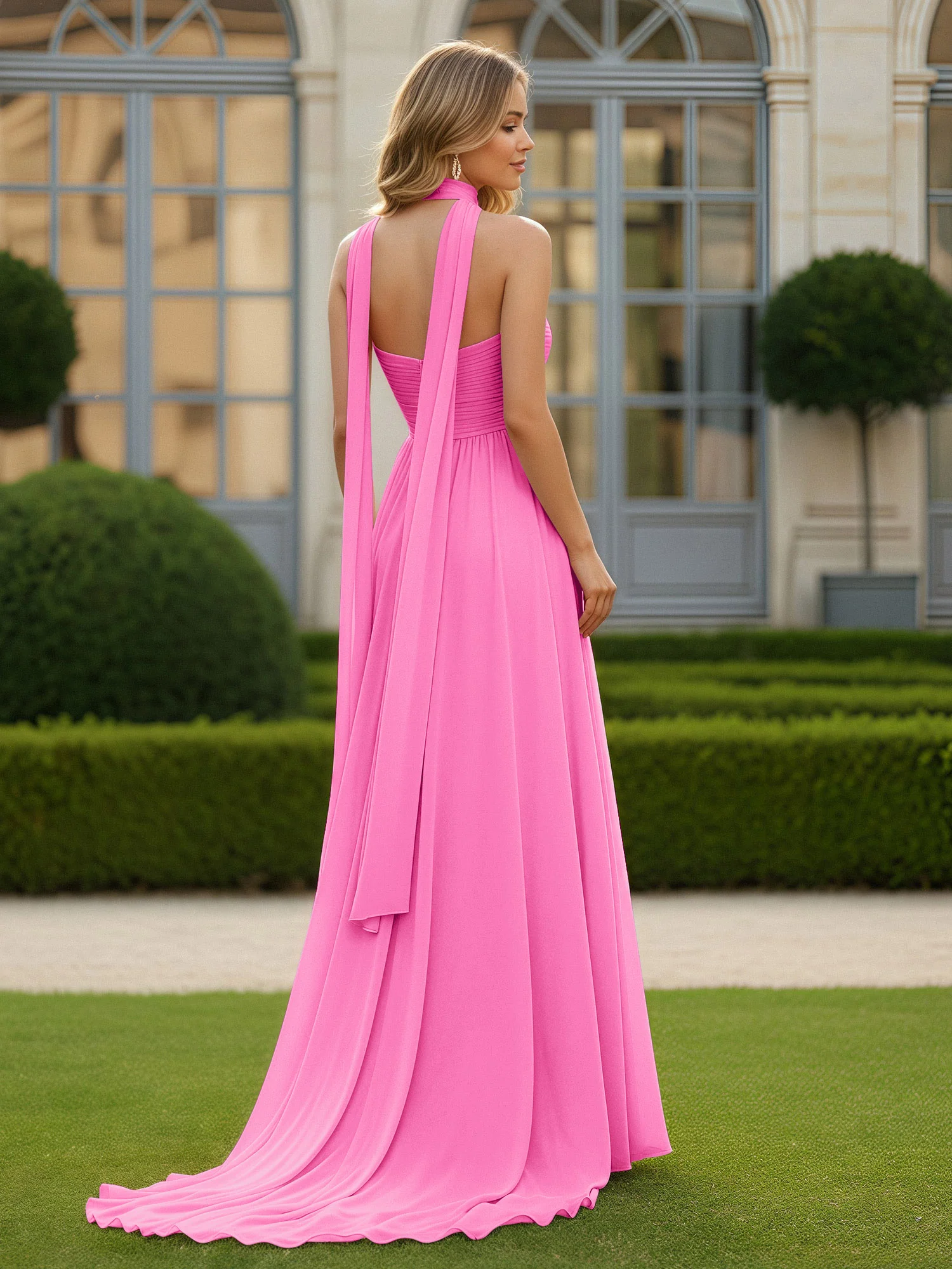 Pleated Sweetheart Neck A-line Chiffon Dress With Slit Azalea - Image 2