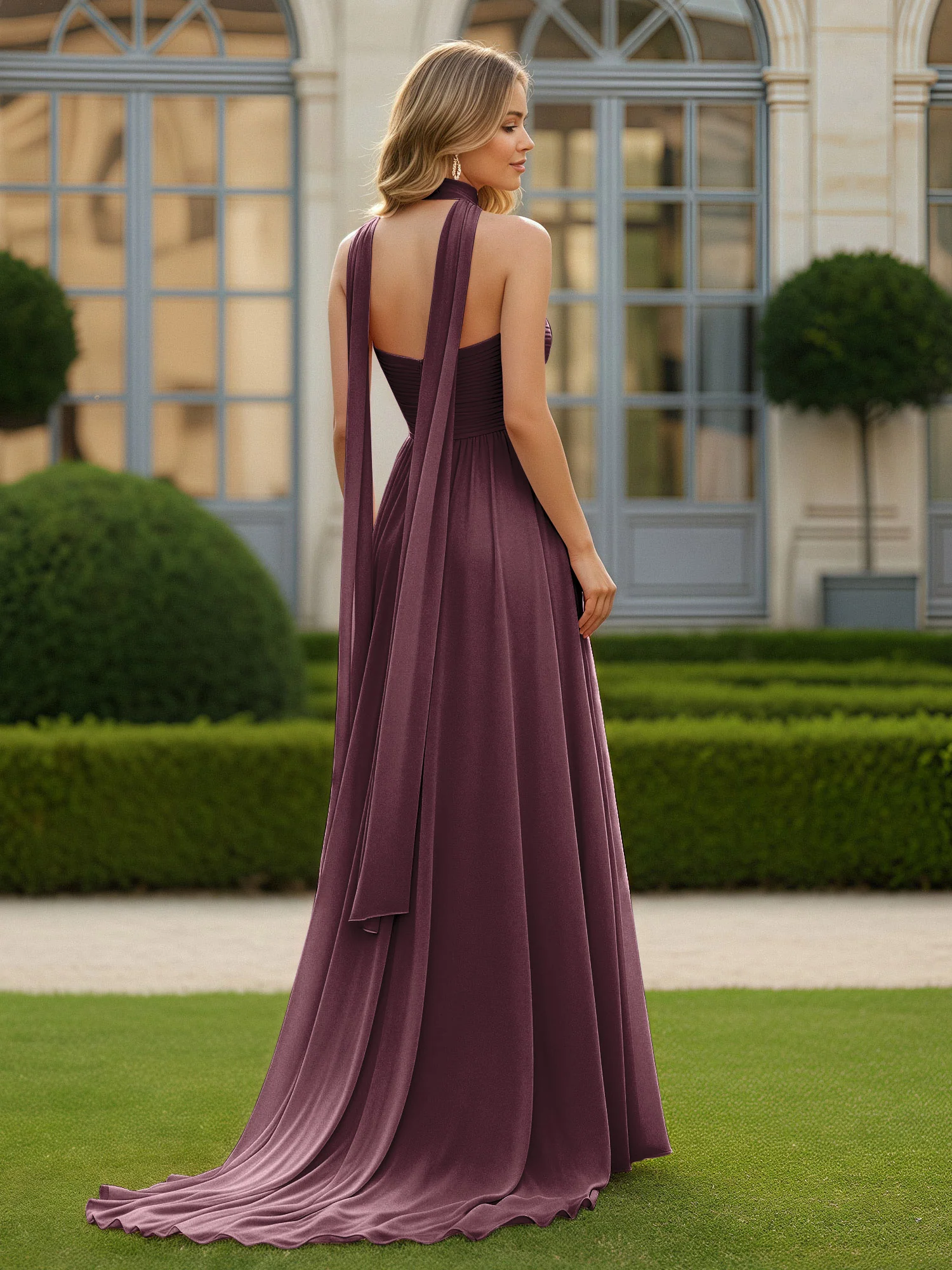 Pleated Sweetheart Neck A-line Chiffon Dress With Slit Cabernet - Image 2