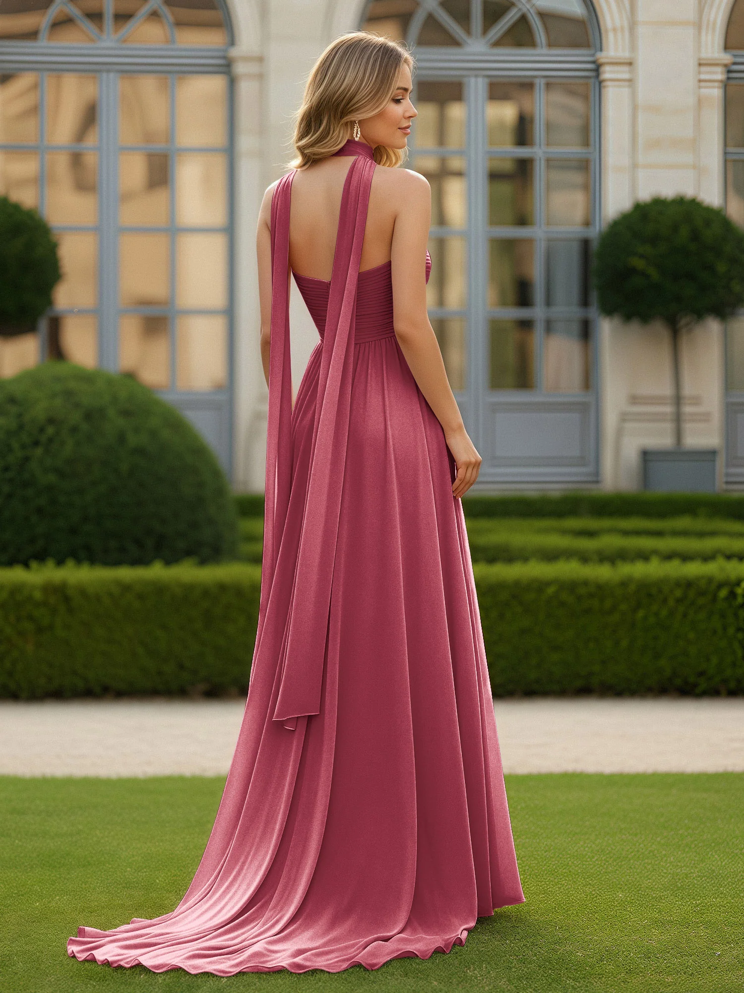 Pleated Sweetheart Neck A-line Chiffon Dress With Slit Cinnamon Rose - Image 2