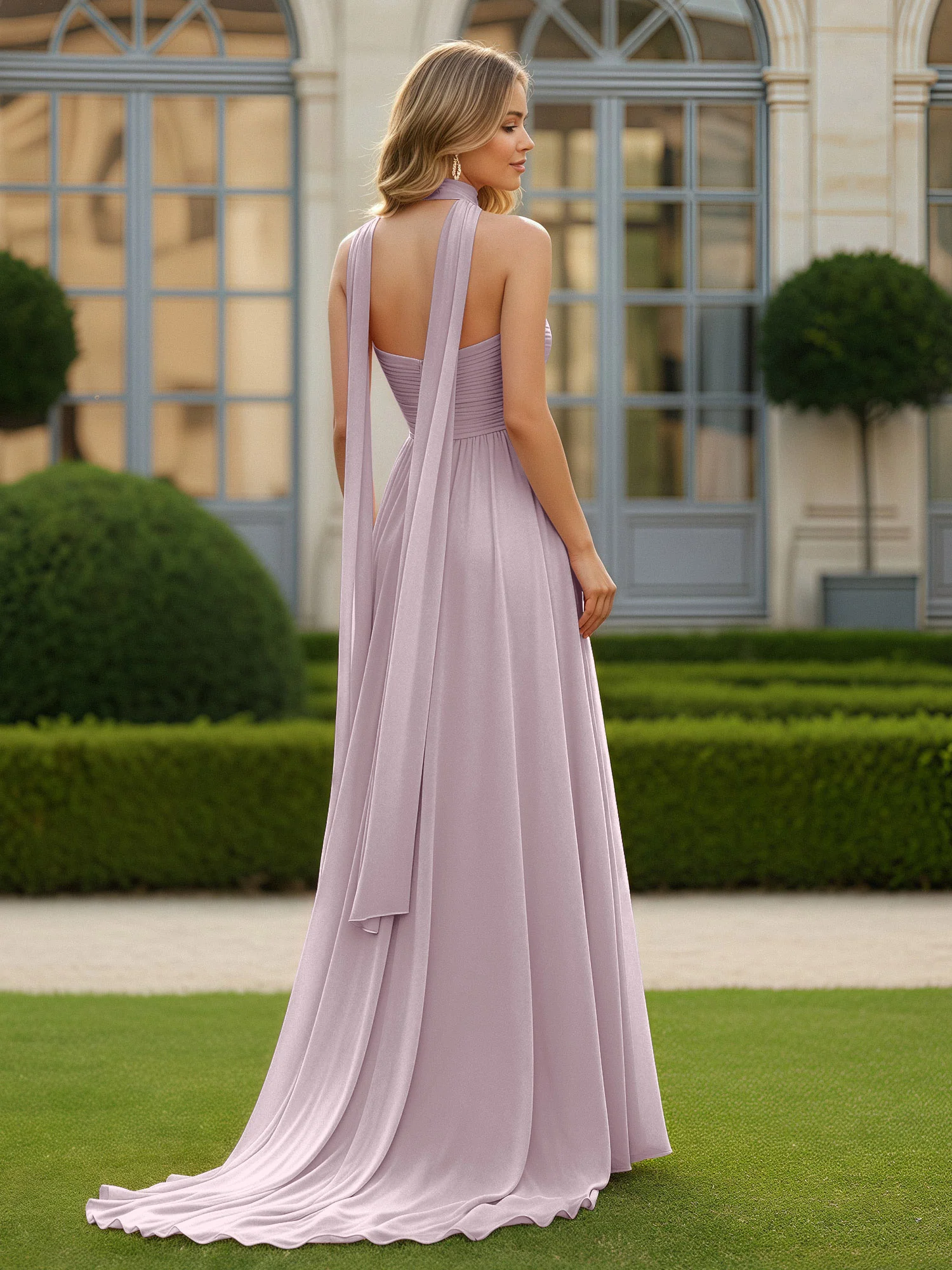 Pleated Sweetheart Neck A-line Chiffon Dress With Slit Dusk - Image 2