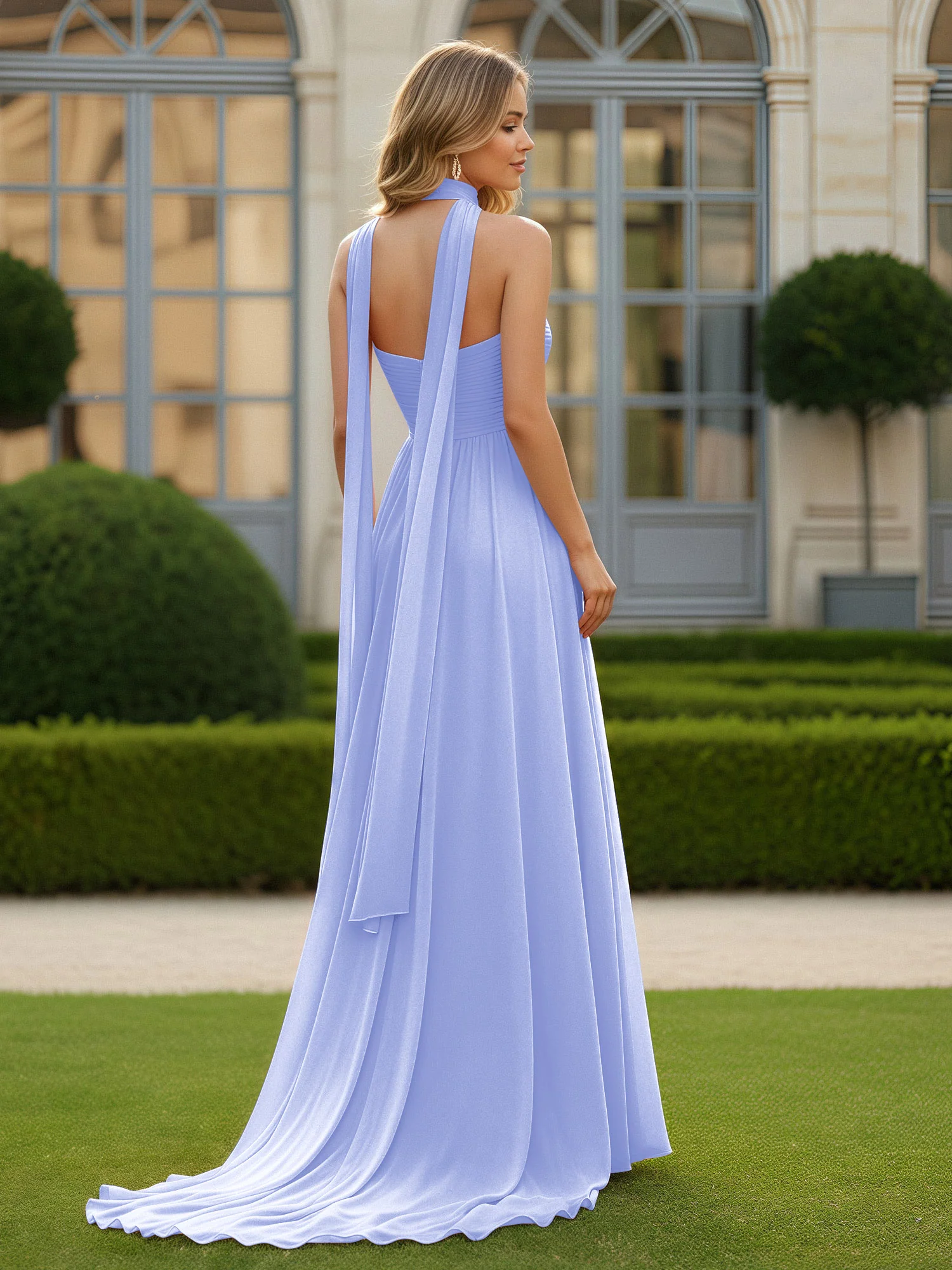 Pleated Sweetheart Neck A-line Chiffon Dress With Slit Lavender - Image 2