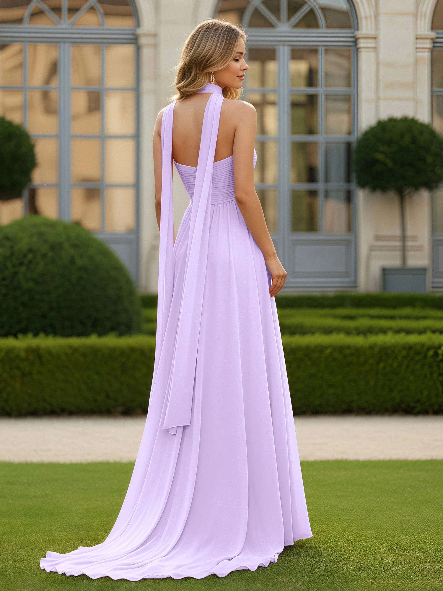Pleated Sweetheart Neck A-line Chiffon Dress With Slit Lilac - Image 2