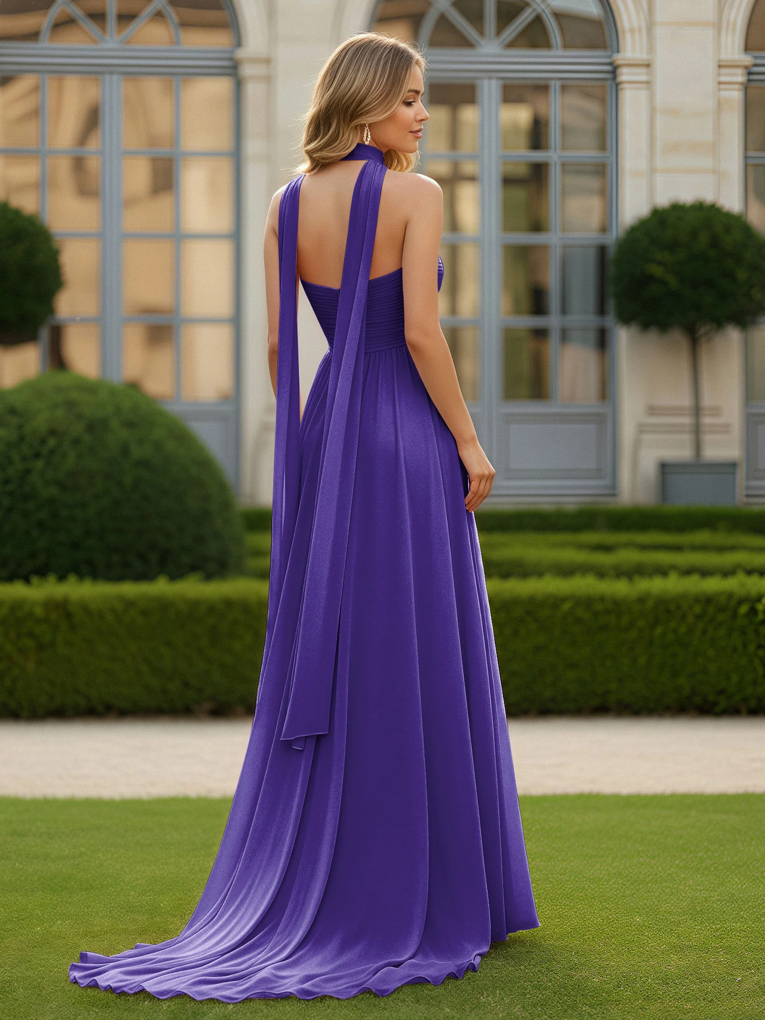 Pleated Sweetheart Neck A-line Chiffon Dress With Slit Regency - Image 2