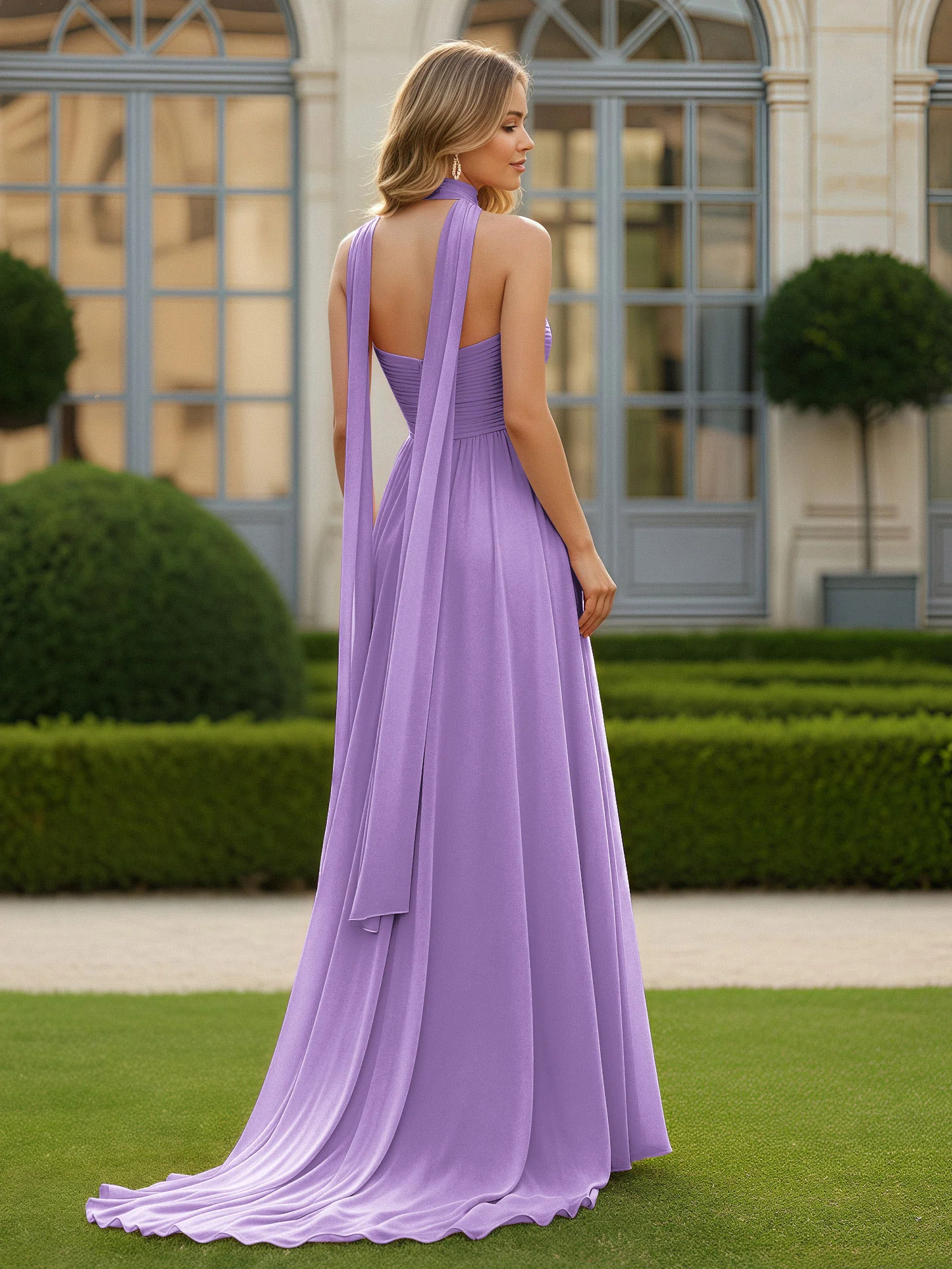 Pleated Sweetheart Neck A-line Chiffon Dress With Slit Tahiti - Image 2