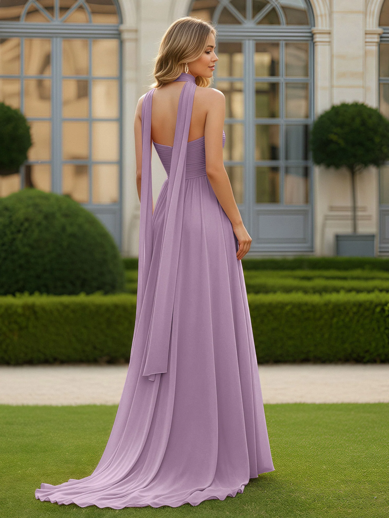 Pleated Sweetheart Neck A-line Chiffon Dress With Slit Wisteria - Image 2
