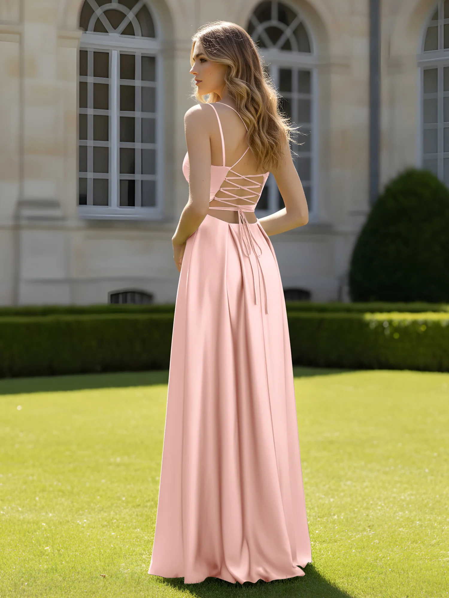 Pleated Sweetheart Neck A-Line Dress With Slit Dusty Rose - Image 2