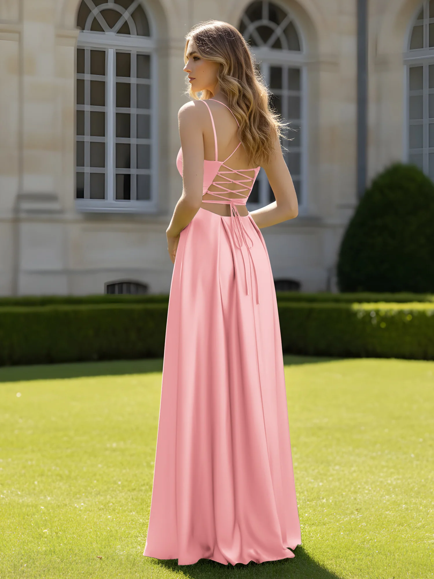 Pleated Sweetheart Neck A-Line Dress With Slit Flamingo - Image 2