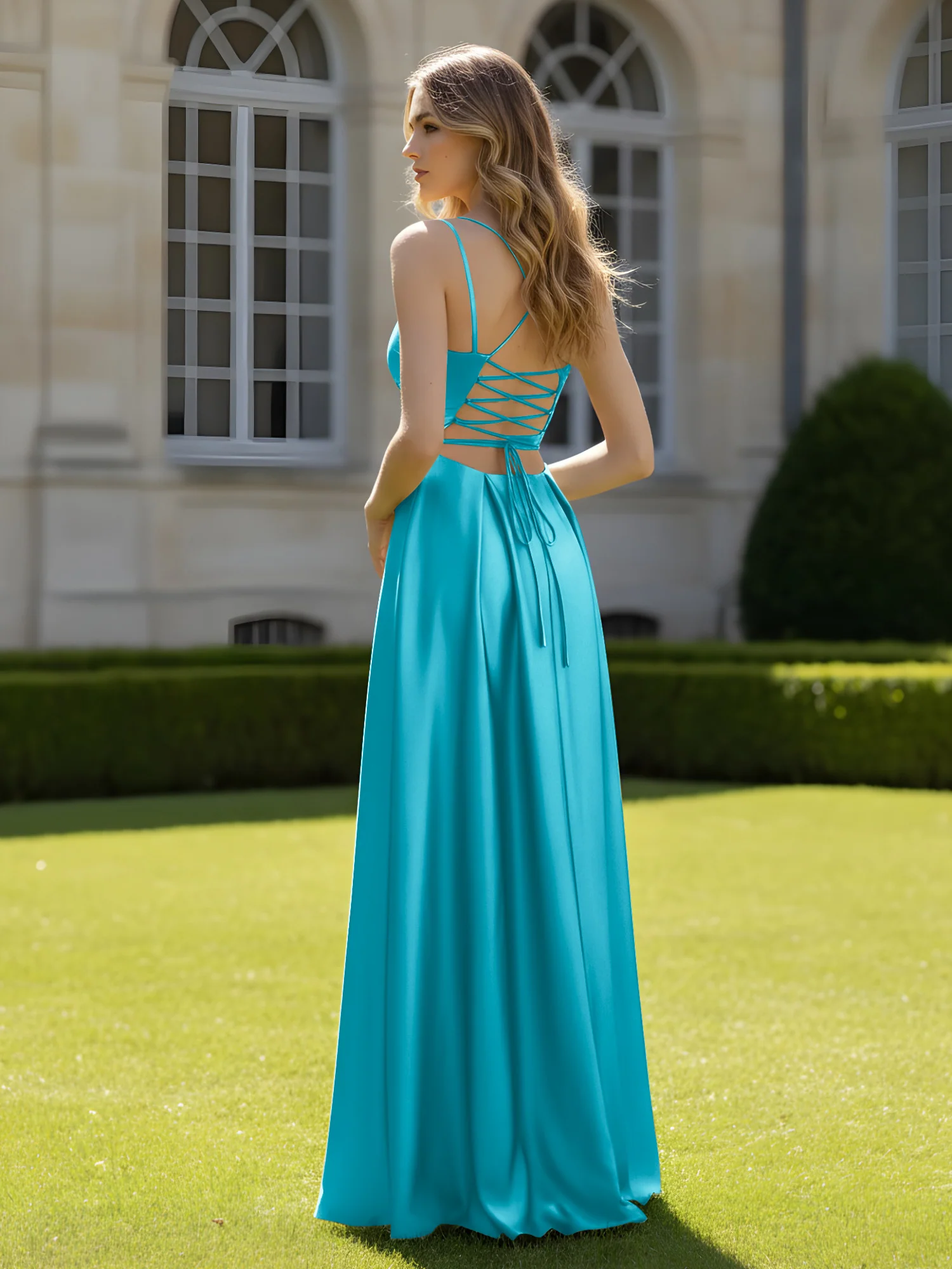 Pleated Sweetheart Neck A-Line Dress With Slit Jade - Image 2