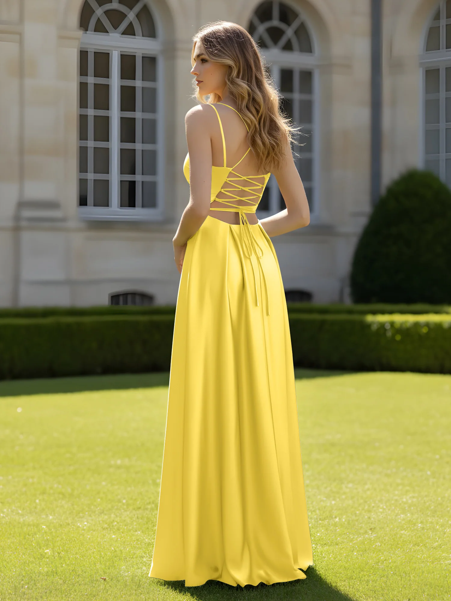 Pleated Sweetheart Neck A-Line Dress With Slit Marigold - Image 2