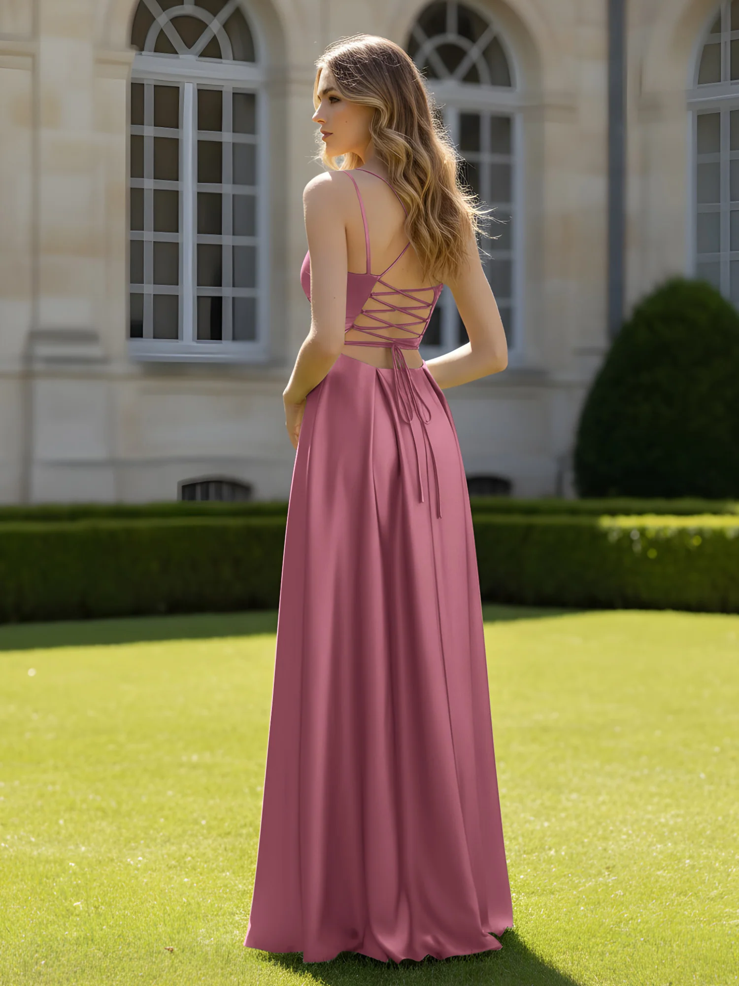 Pleated Sweetheart Neck A-Line Dress With Slit Mulberry - Image 2