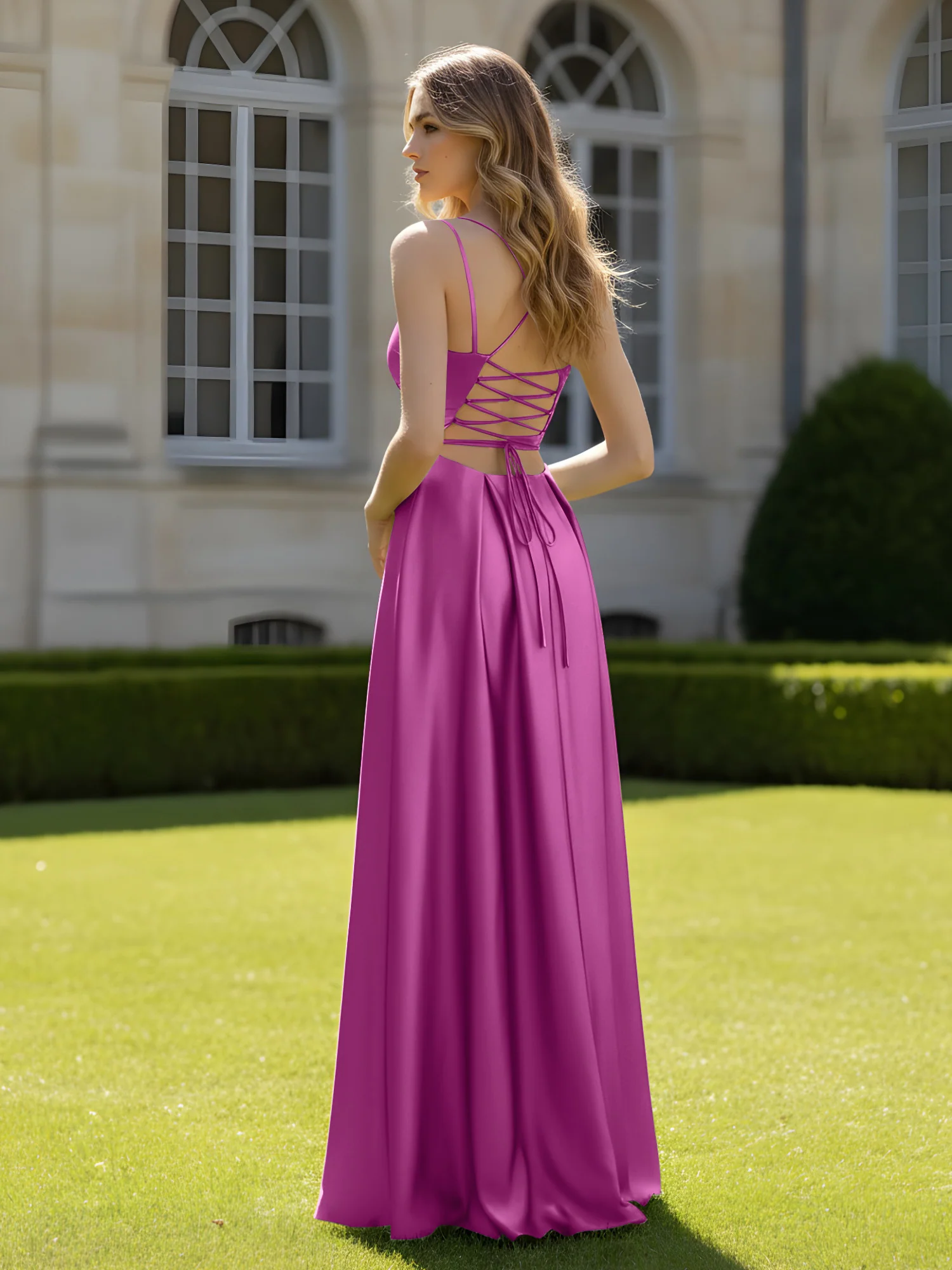 Pleated Sweetheart Neck A-Line Dress With Slit Orchid - Image 2