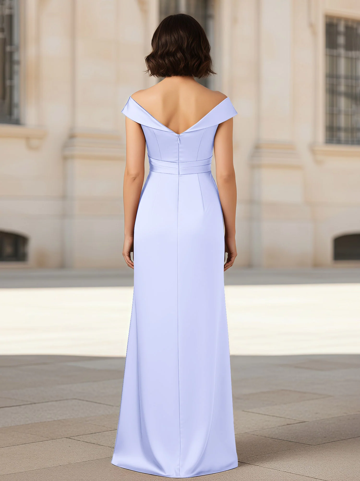 Pleated V-neck Stretch Satin Bodycon Dress Lavender - Image 2