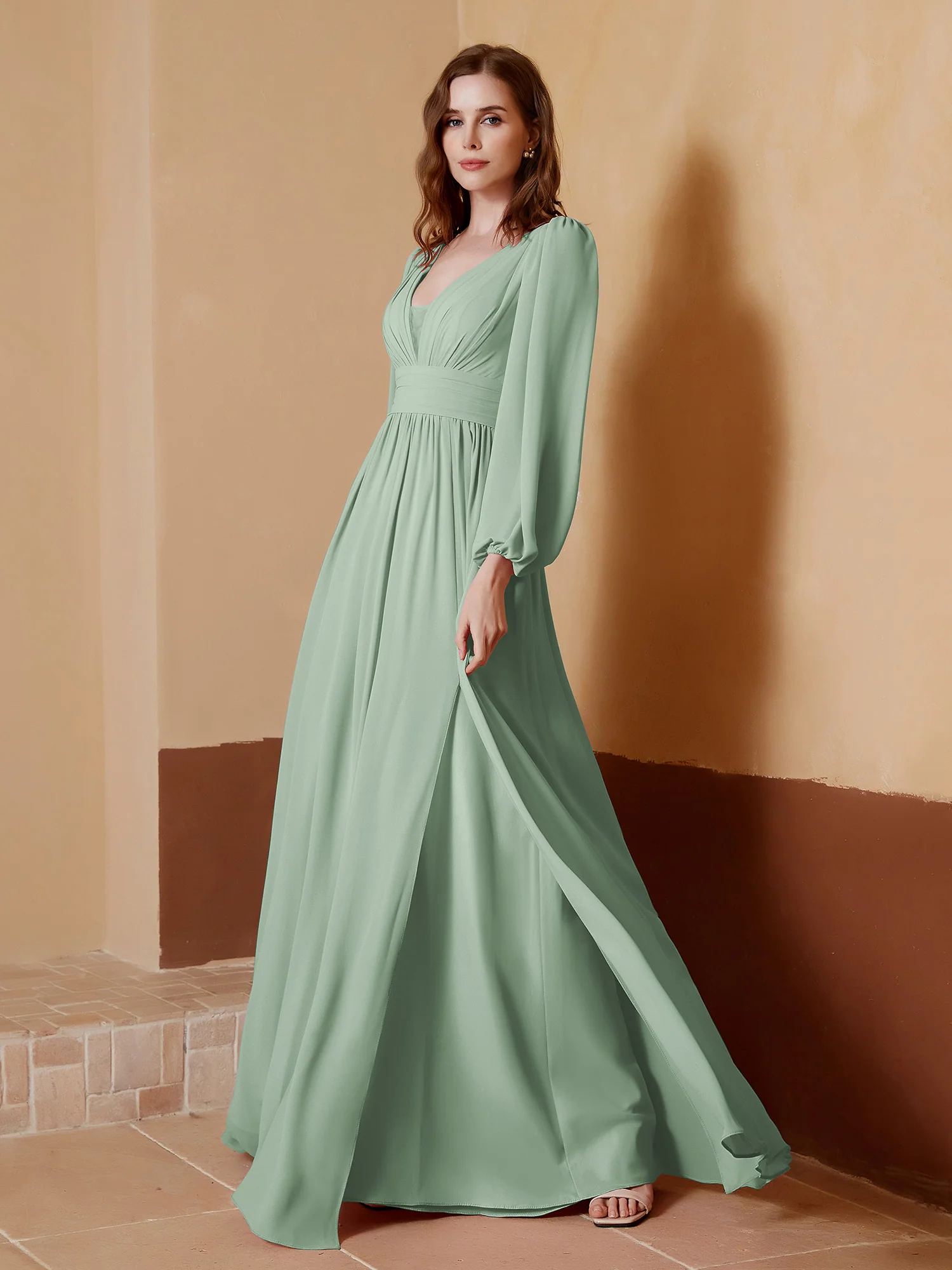 Plunging V-neck Floor-length Dress With Slit Agave - Image 3