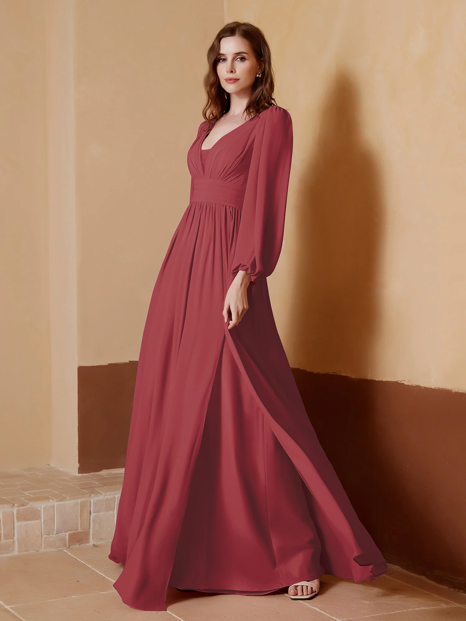 Plunging V-neck Floor-length Dress With Slit Cinnamon Rose Plus Size - Image 3