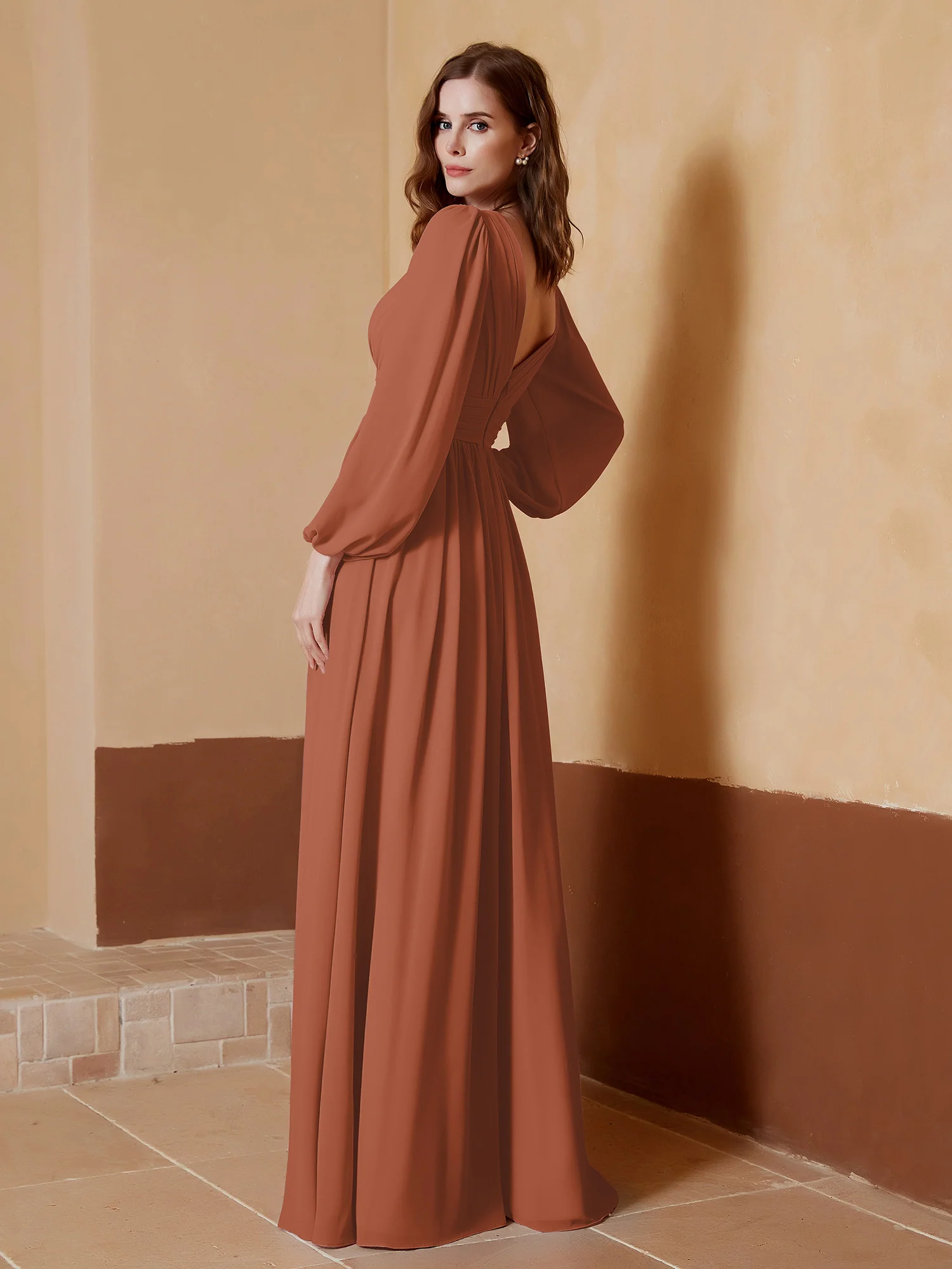 Plunging V-neck Floor-length Dress With Slit Clearance - Image 4
