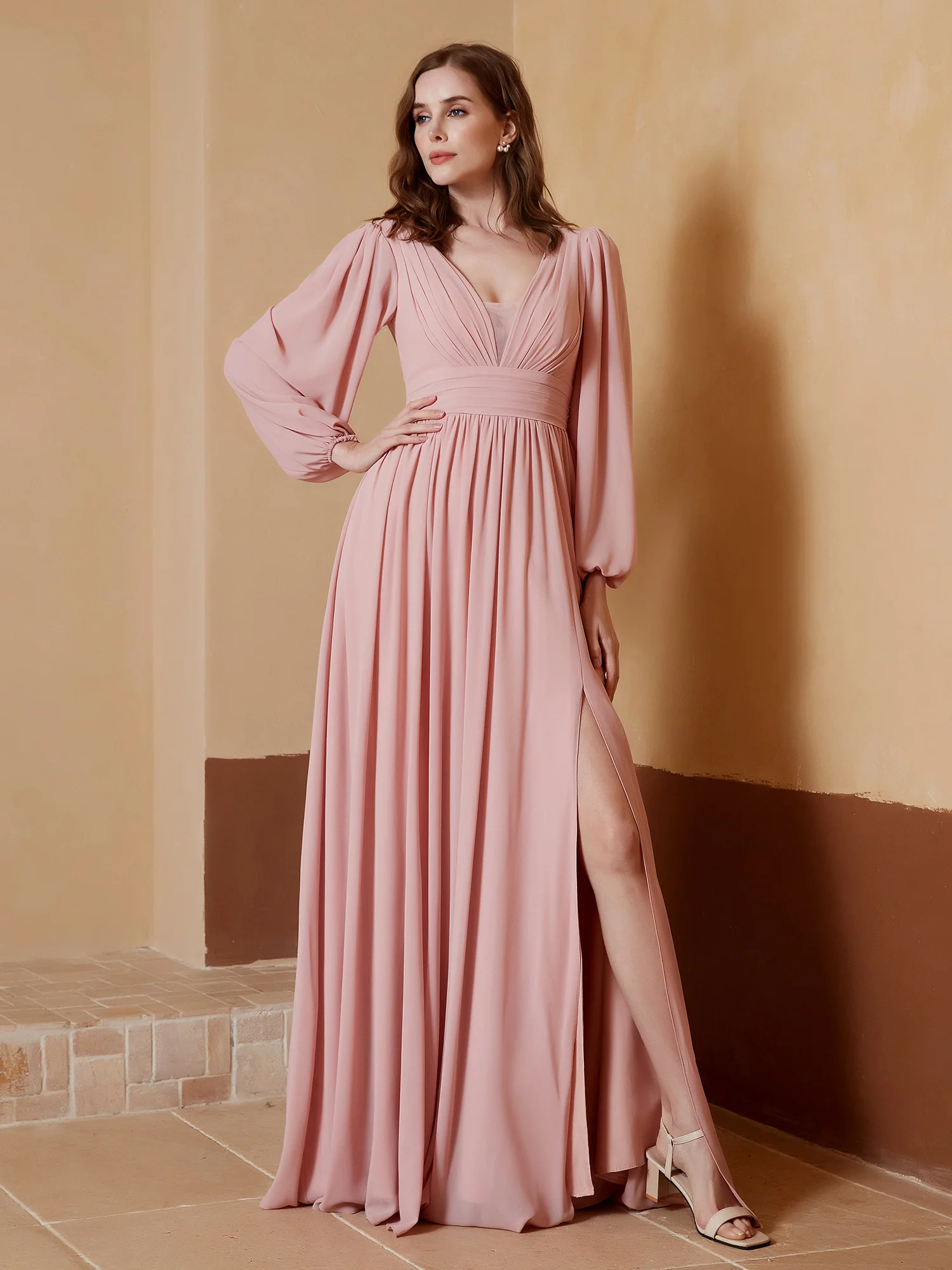 Plunging V-neck Floor-length Dress With Slit Clearance - Image 5
