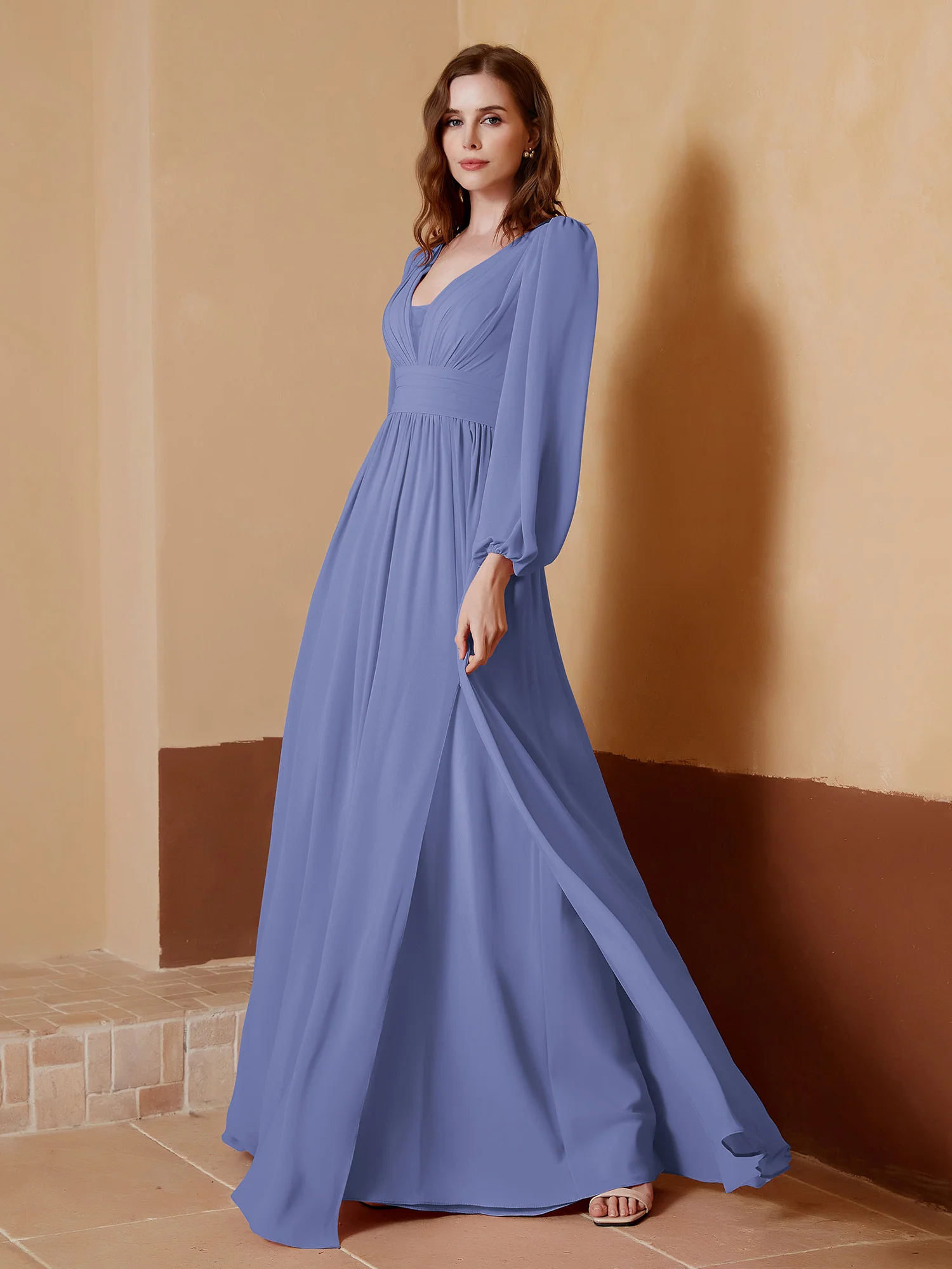 Plunging V-neck Floor-length Dress With Slit Periwinkle Plus Size - Image 3
