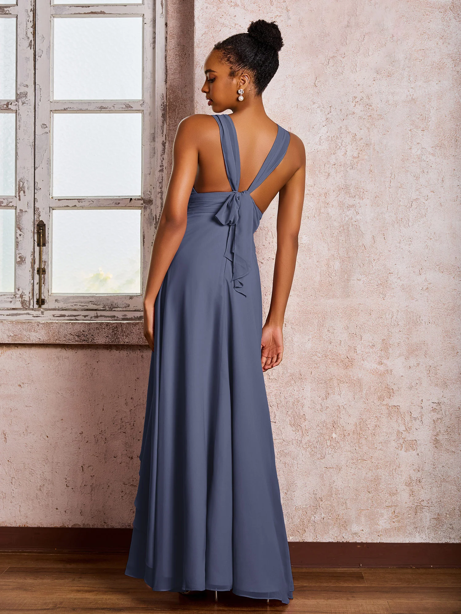 Plunging V-Neck Ruffle Open Back Dresses with Cascade Skirt Stormy - Image 2