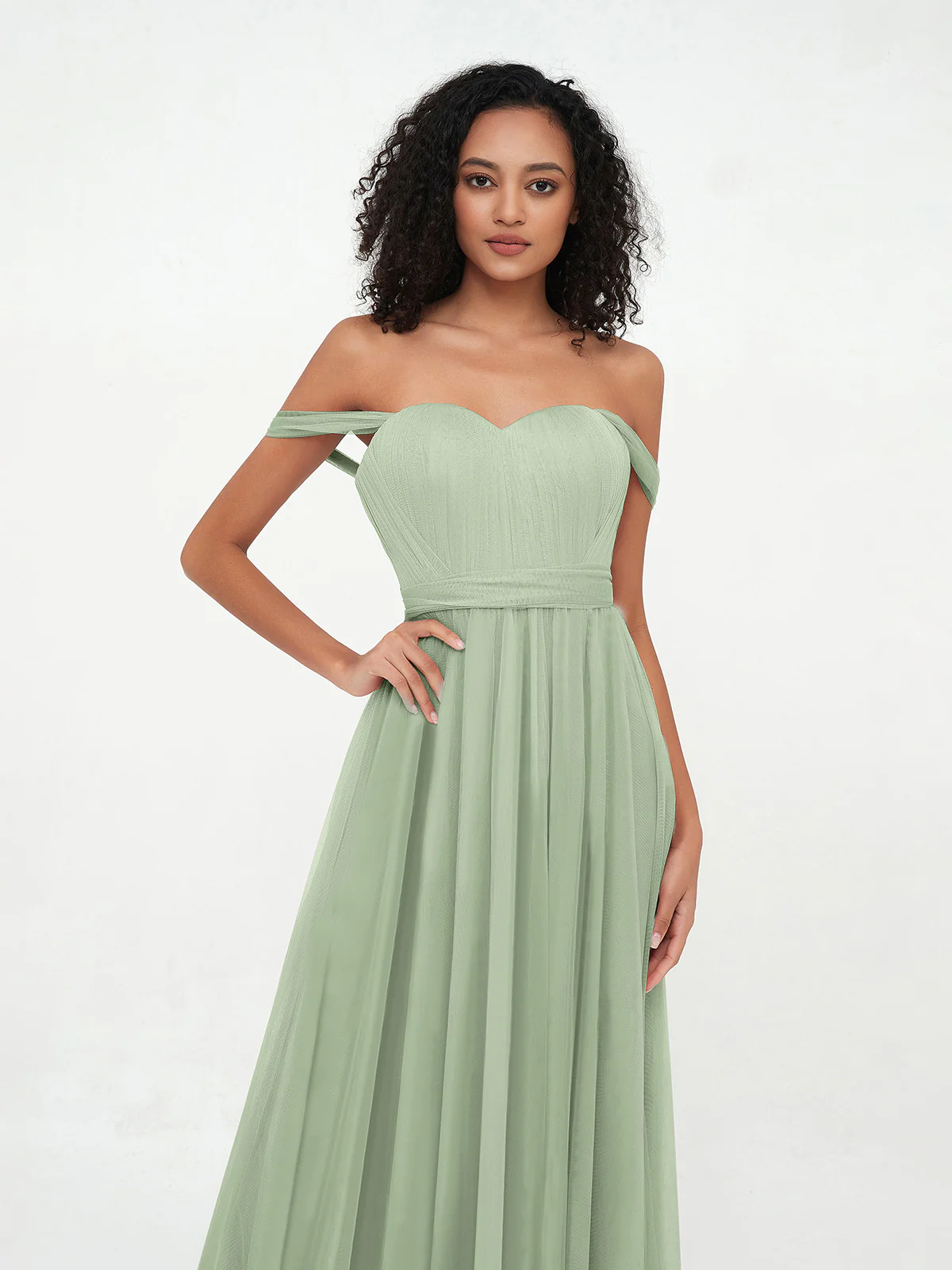 Princess Off Shoulder Tulle Dresses with Sash Bow Clearance - Image 10