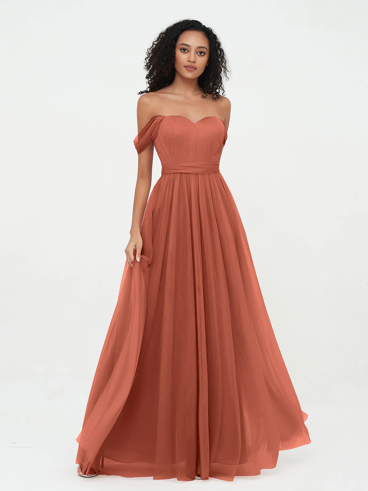 Princess Off Shoulder Tulle Dresses with Sash Bow Clearance - Image 11