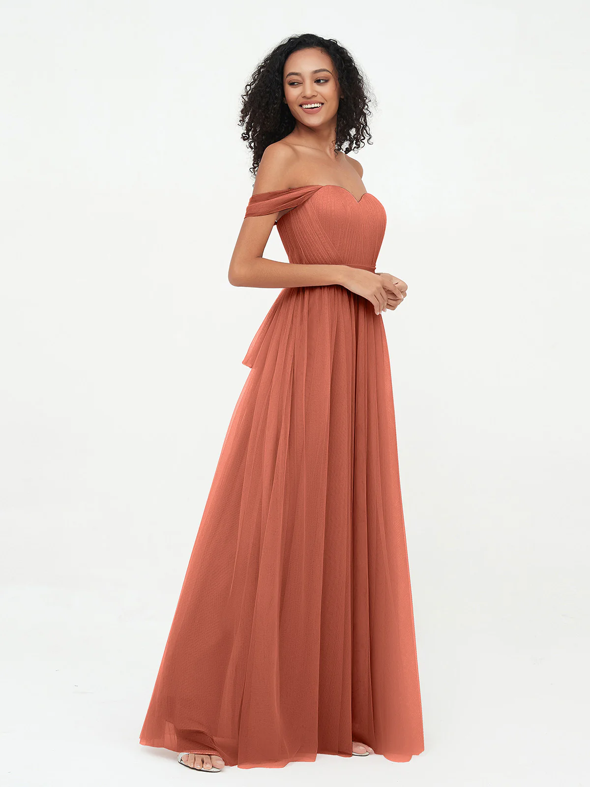 Princess Off Shoulder Tulle Dresses with Sash Bow Clearance - Image 13