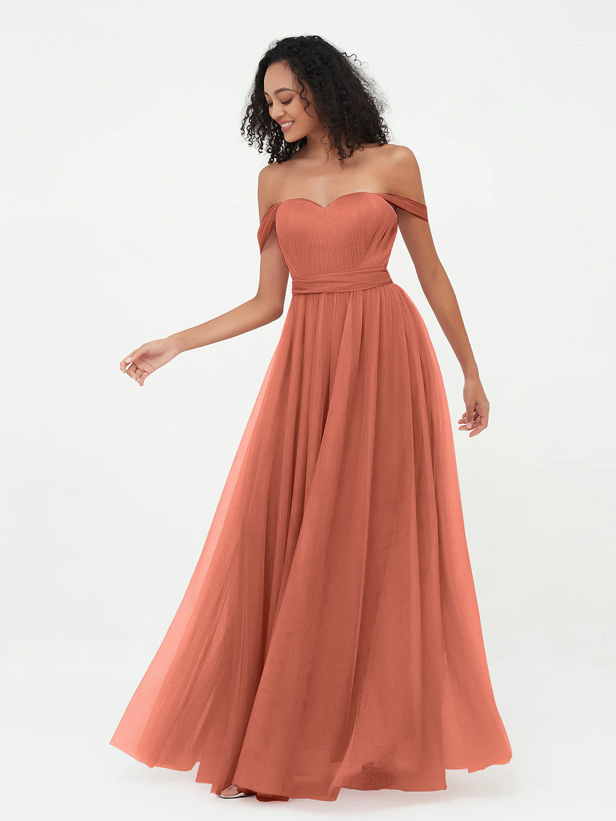 Princess Off Shoulder Tulle Dresses with Sash Bow Clearance - Image 14