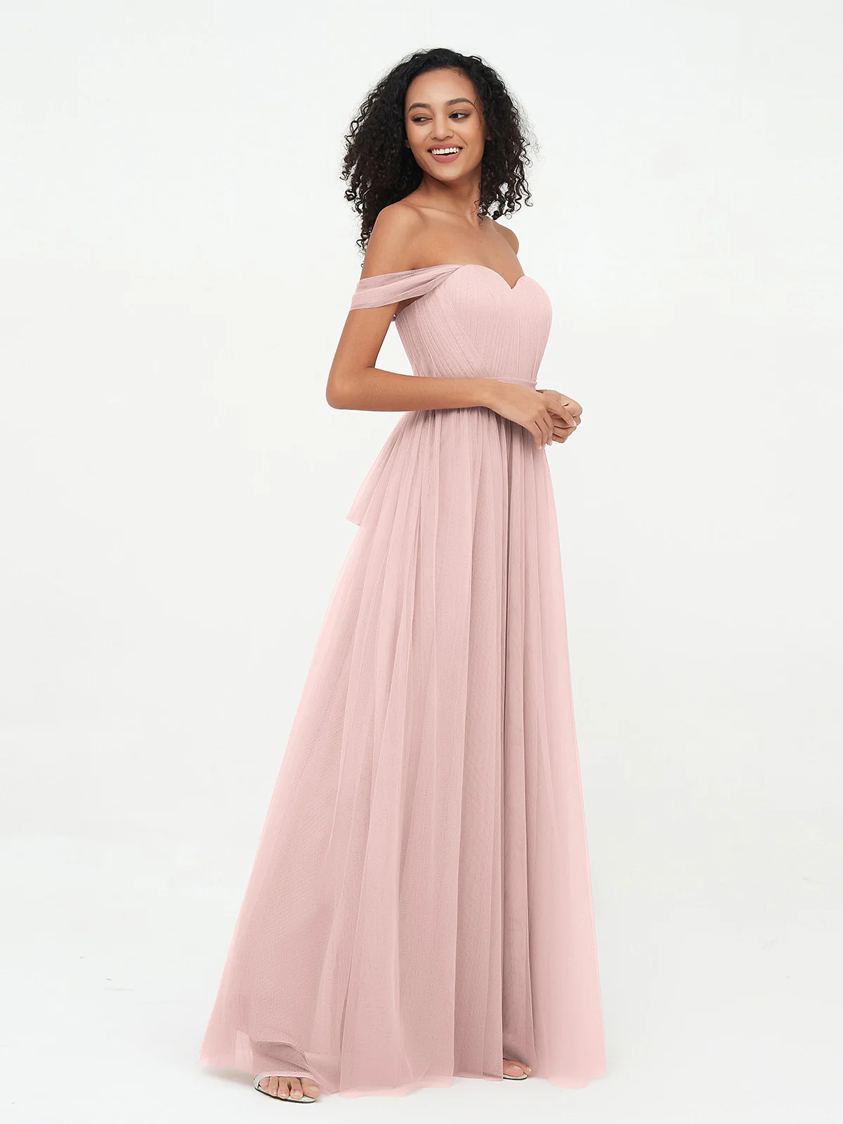 Princess Off Shoulder Tulle Dresses with Sash Bow Clearance - Image 3