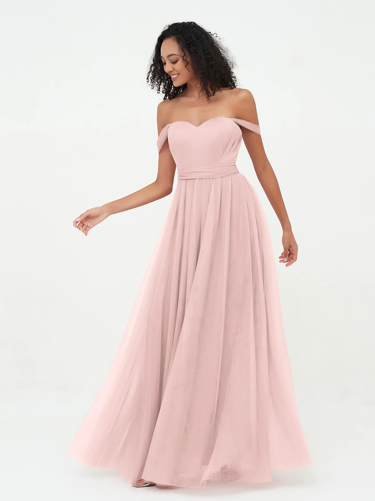 Princess Off Shoulder Tulle Dresses with Sash Bow Clearance - Image 4