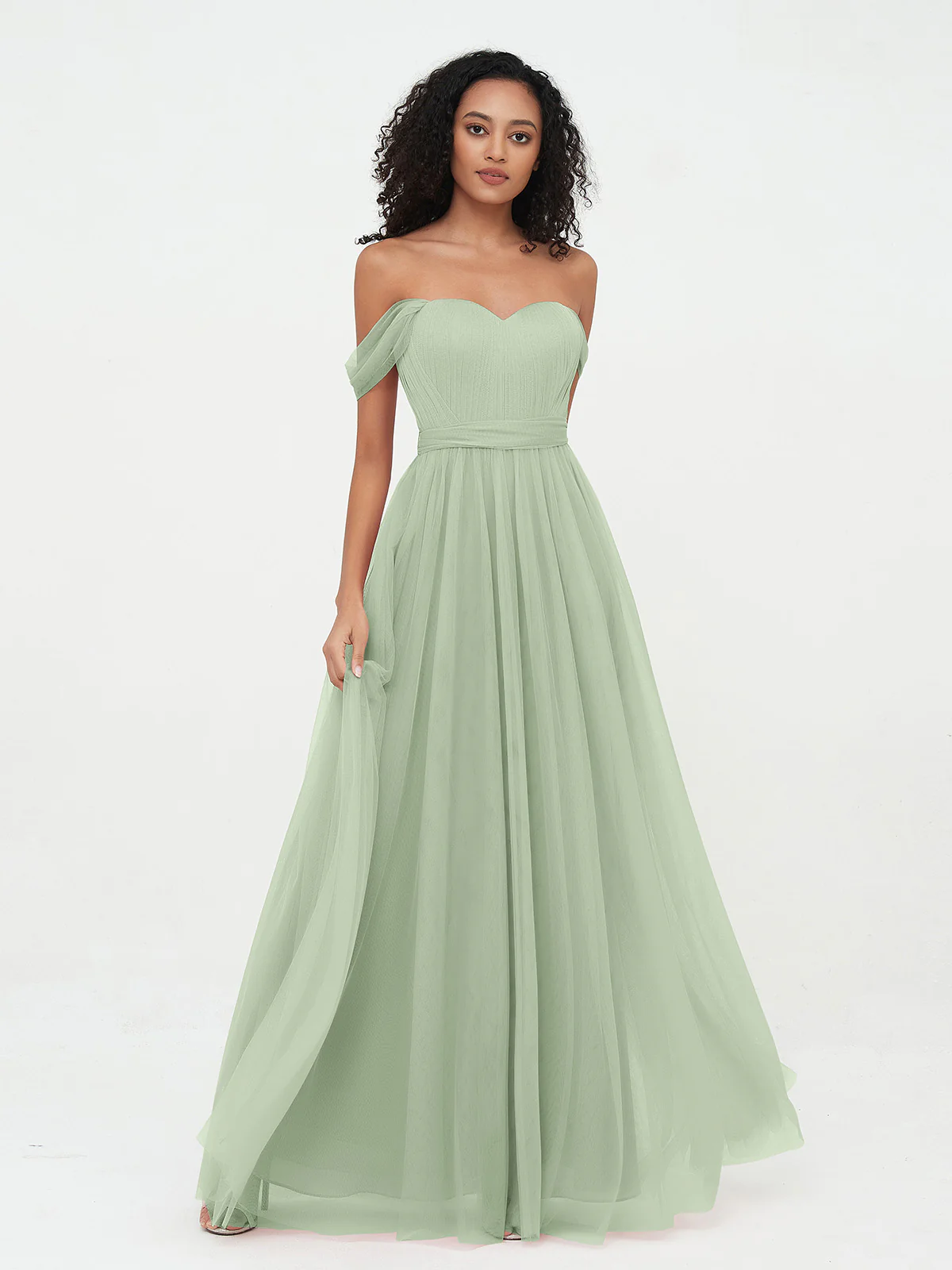 Princess Off Shoulder Tulle Dresses with Sash Bow Clearance - Image 6