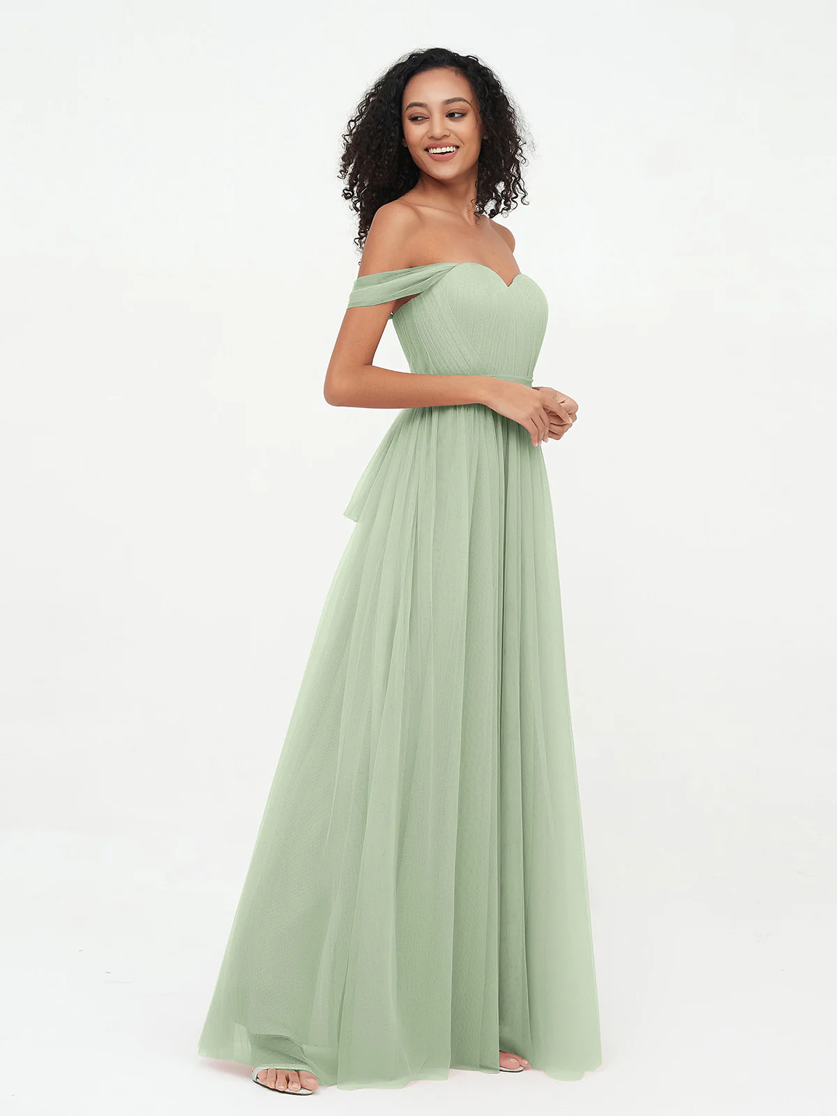 Princess Off Shoulder Tulle Dresses with Sash Bow Clearance - Image 8