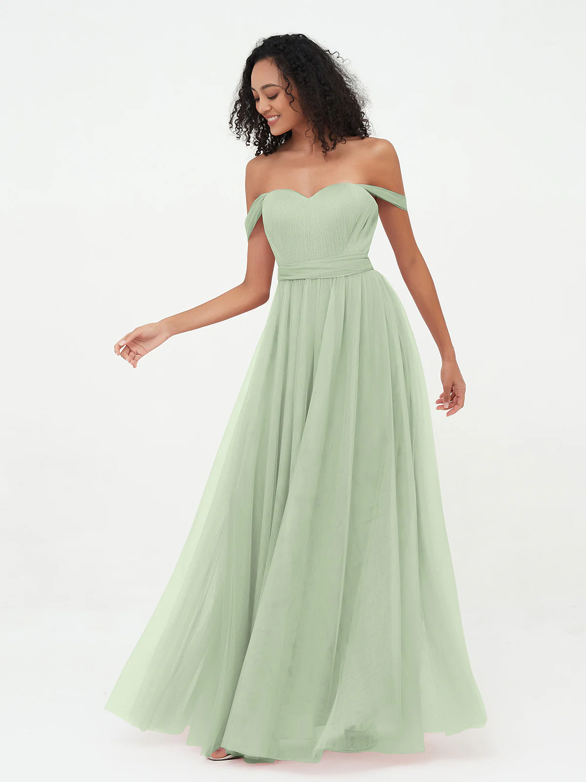Princess Off Shoulder Tulle Dresses with Sash Bow Clearance - Image 9