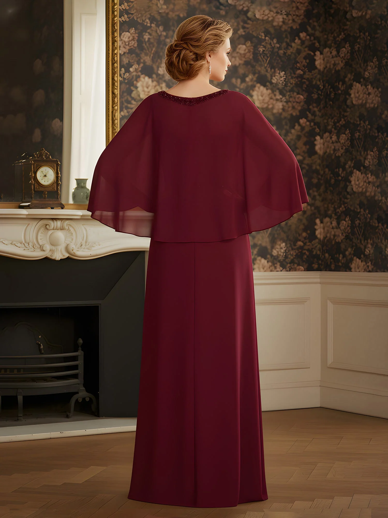 Rhinestone Scoop Neck Chiffon Floor-Length Dress Marigold - Image 2