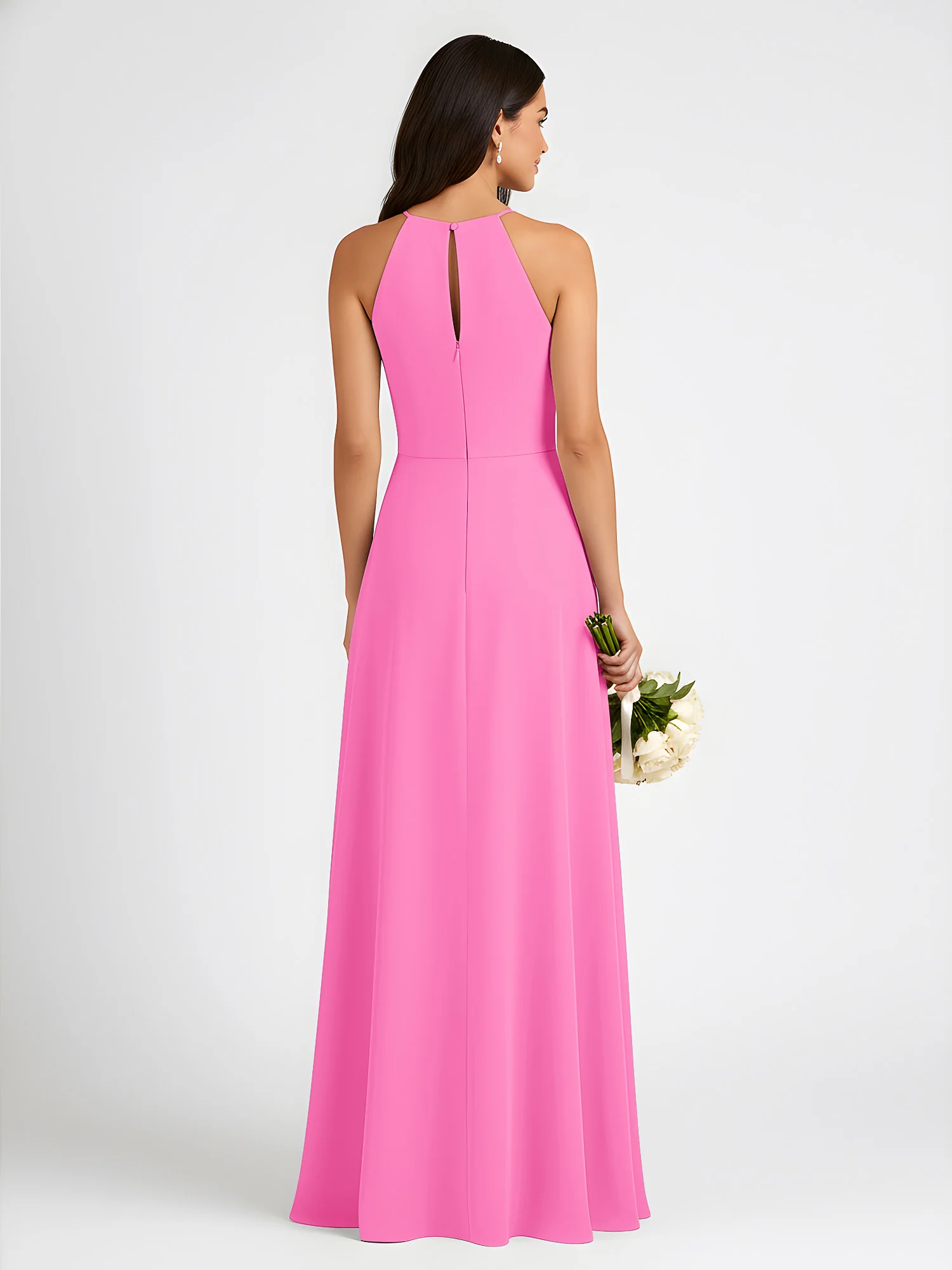 A-Line Chiffon Sleeveless Bow Halter Neck Dresses Azalea - Image 2