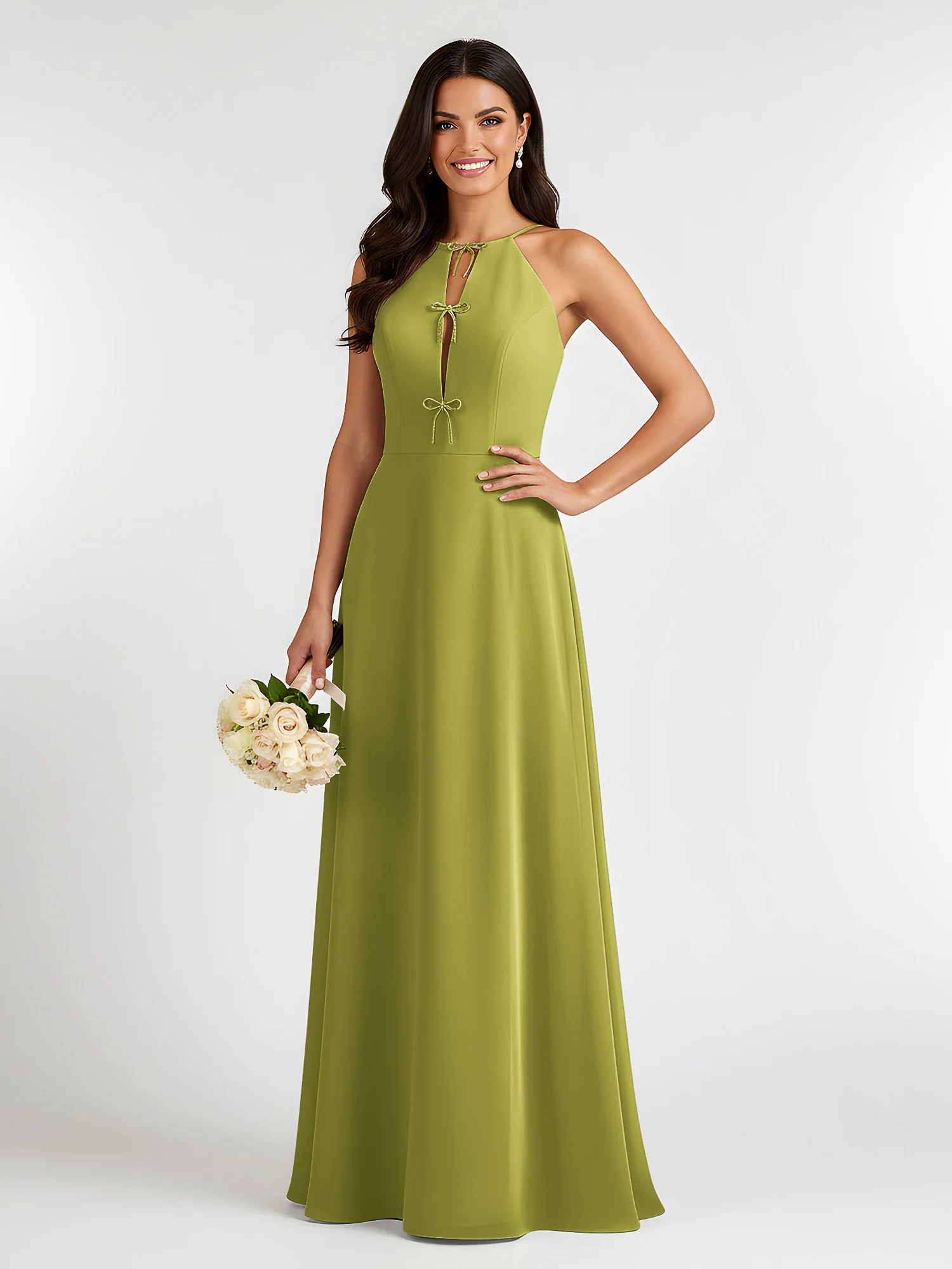 A-Line Chiffon Sleeveless Bow Halter Neck Dresses Clover