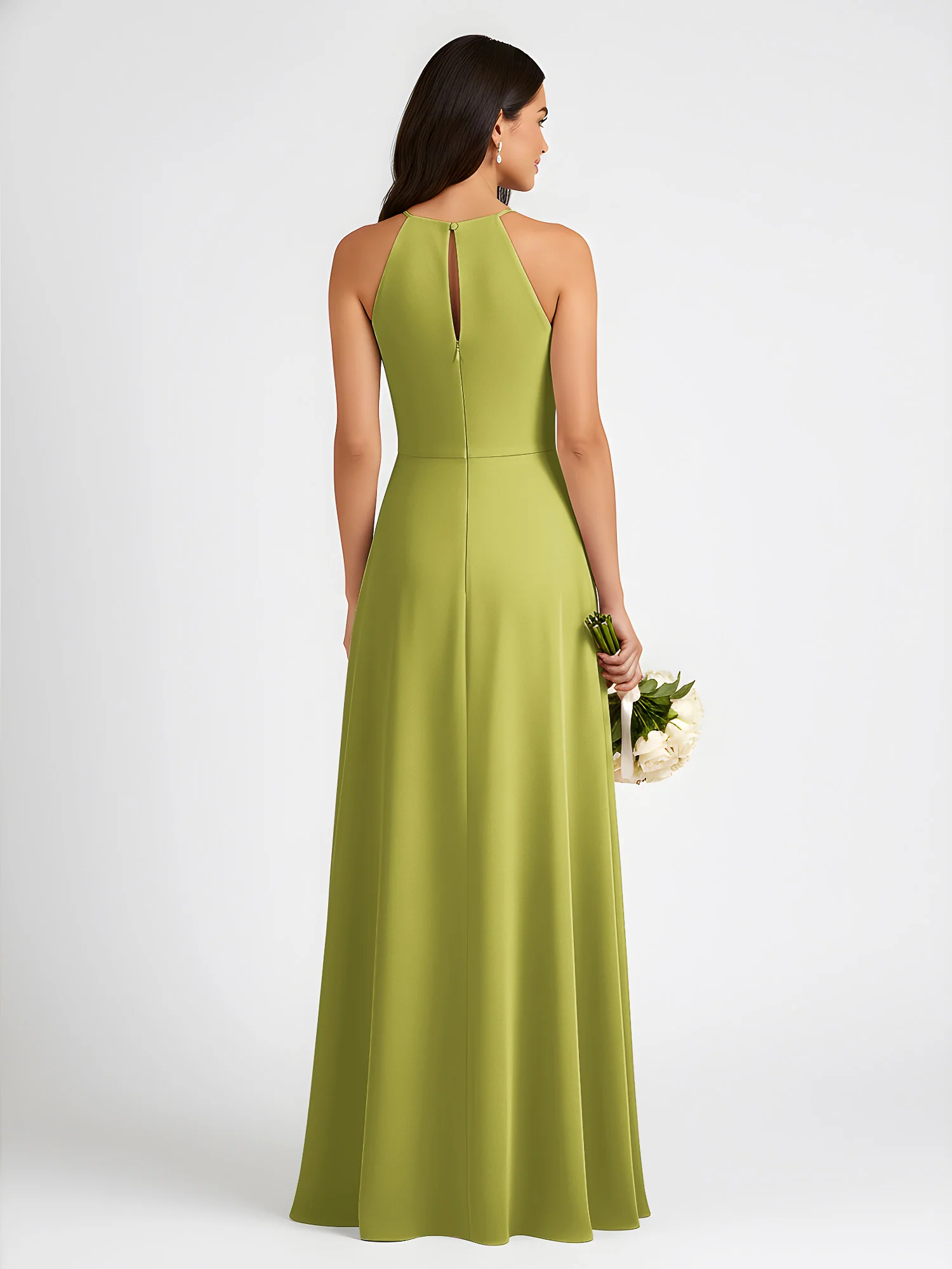 A-Line Chiffon Sleeveless Bow Halter Neck Dresses Clover - Image 2