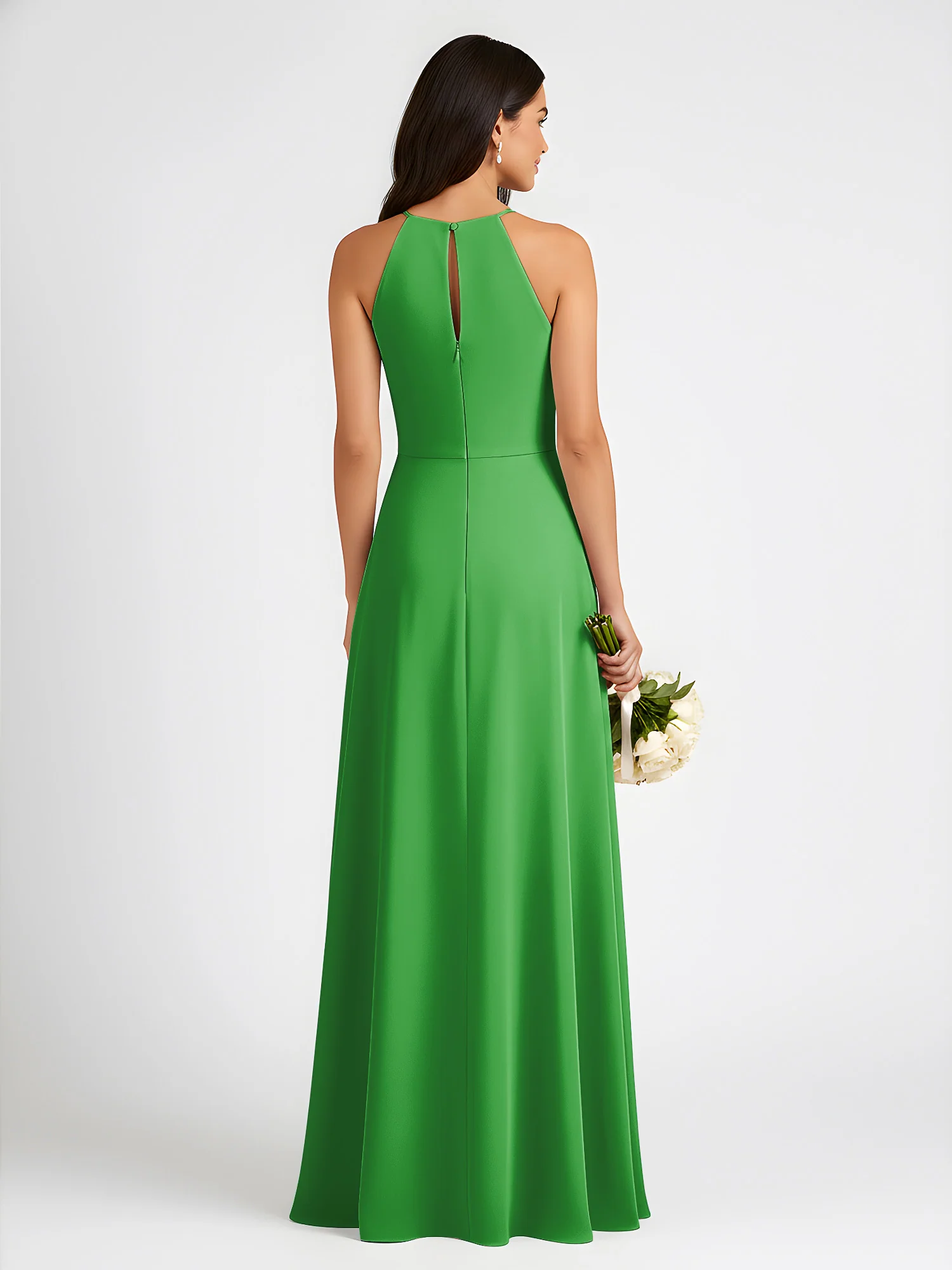 A-Line Chiffon Sleeveless Bow Halter Neck Dresses Green - Image 2